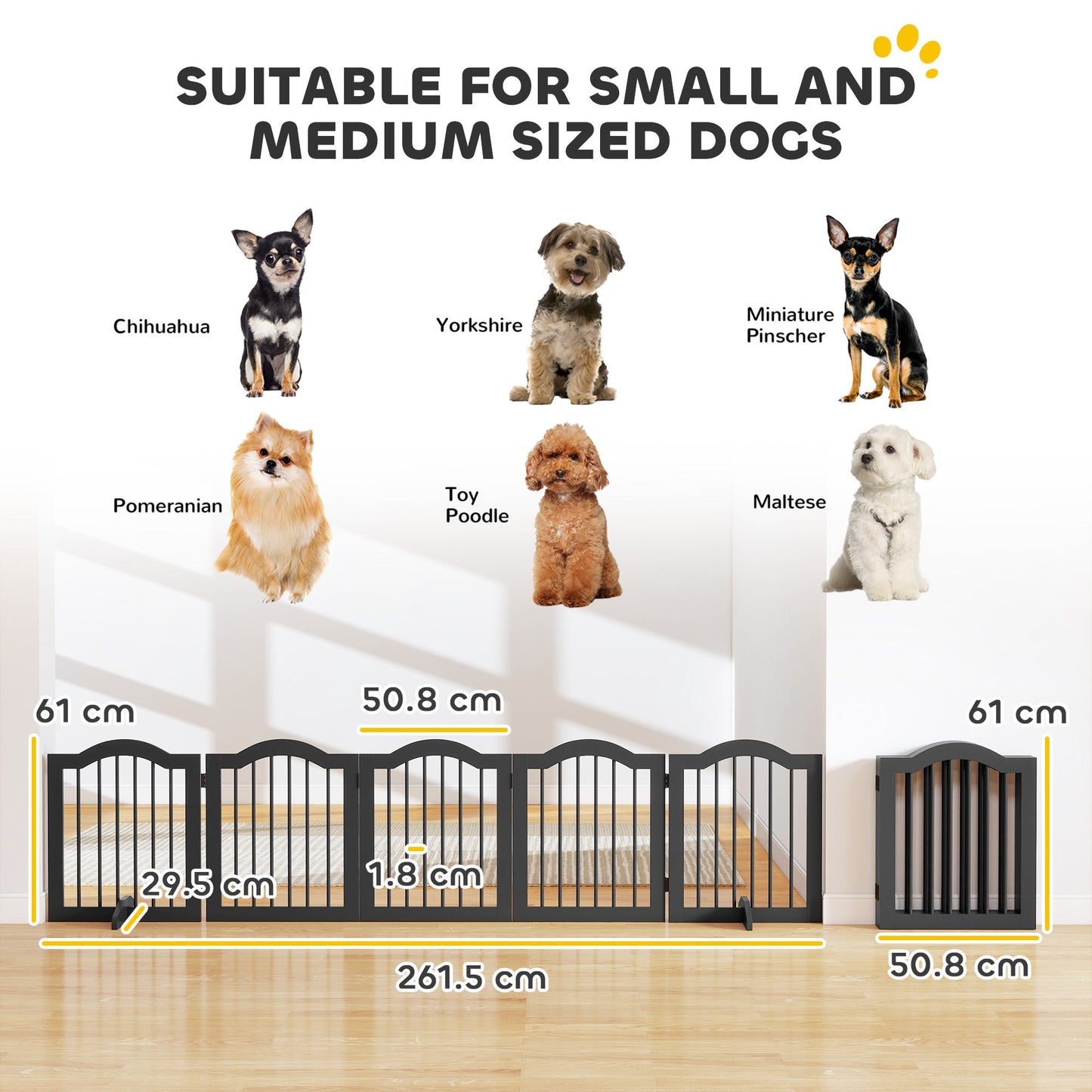 Wooden Foldable Dog Gate Panel Pet Fence Freestanding Safety Barrier for the House, Doorway, Stairs (Black)