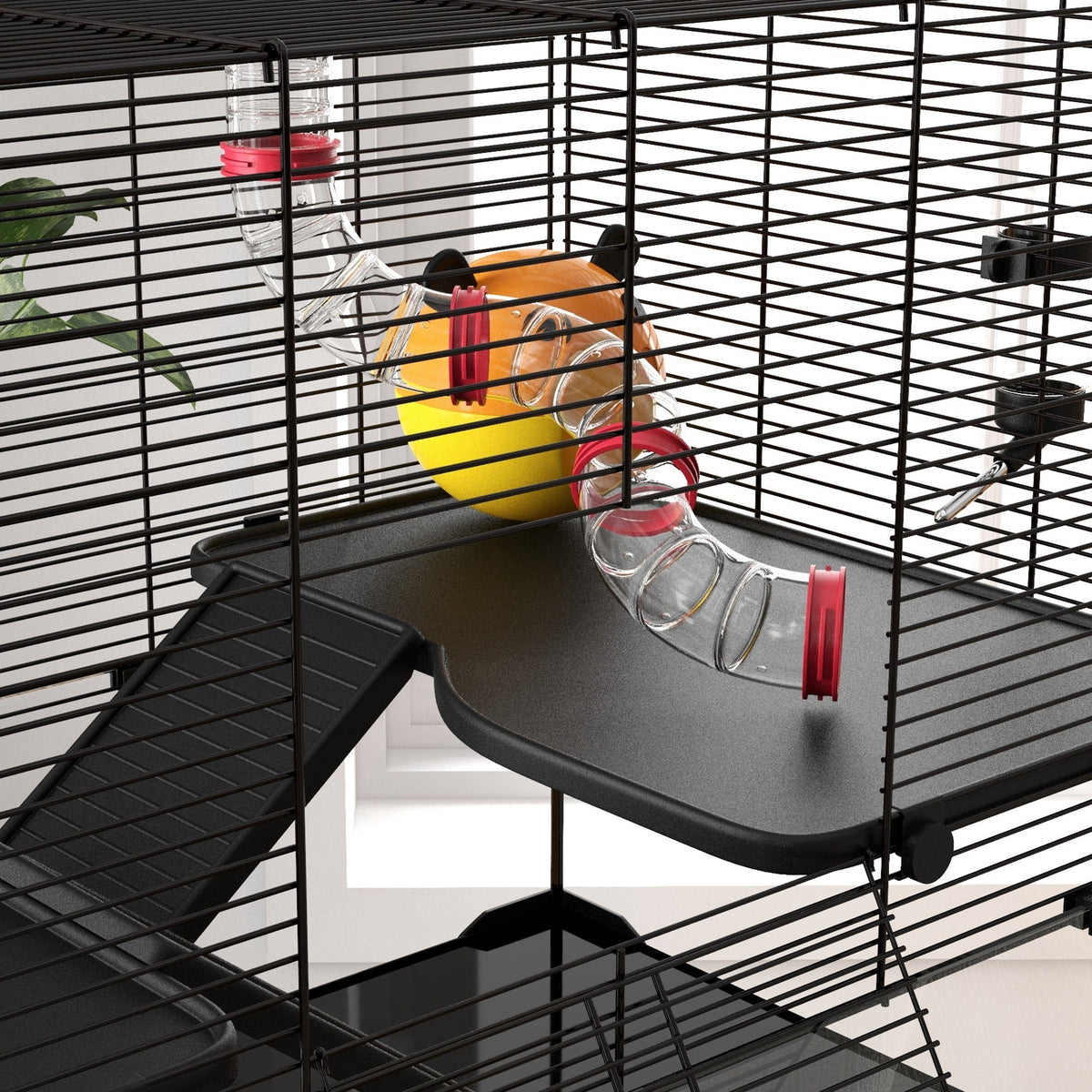 Large Hamster Cage, Gerbil Cage with Deep Glass Bottom, Tunnels, Non-Slip Ramps, Exercise Wheels, Water Bottle, Dish, 78.5 x 48.5 x 57cm