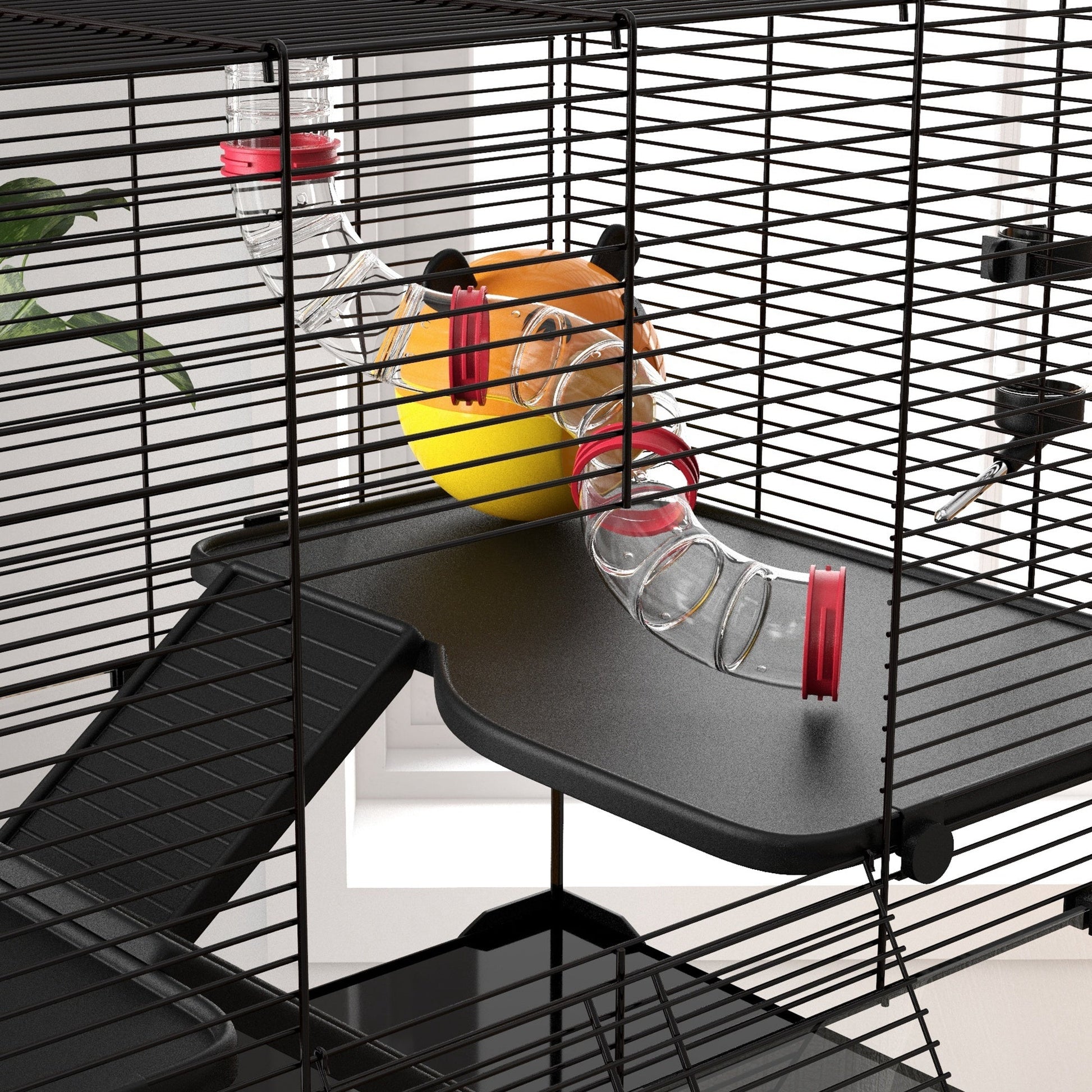 Large Hamster Cage, Gerbil Cage with Deep Glass Bottom, Tunnels, Non-Slip Ramps, Exercise Wheels, Water Bottle, Dish, 78.5 x 48.5 x 57cm