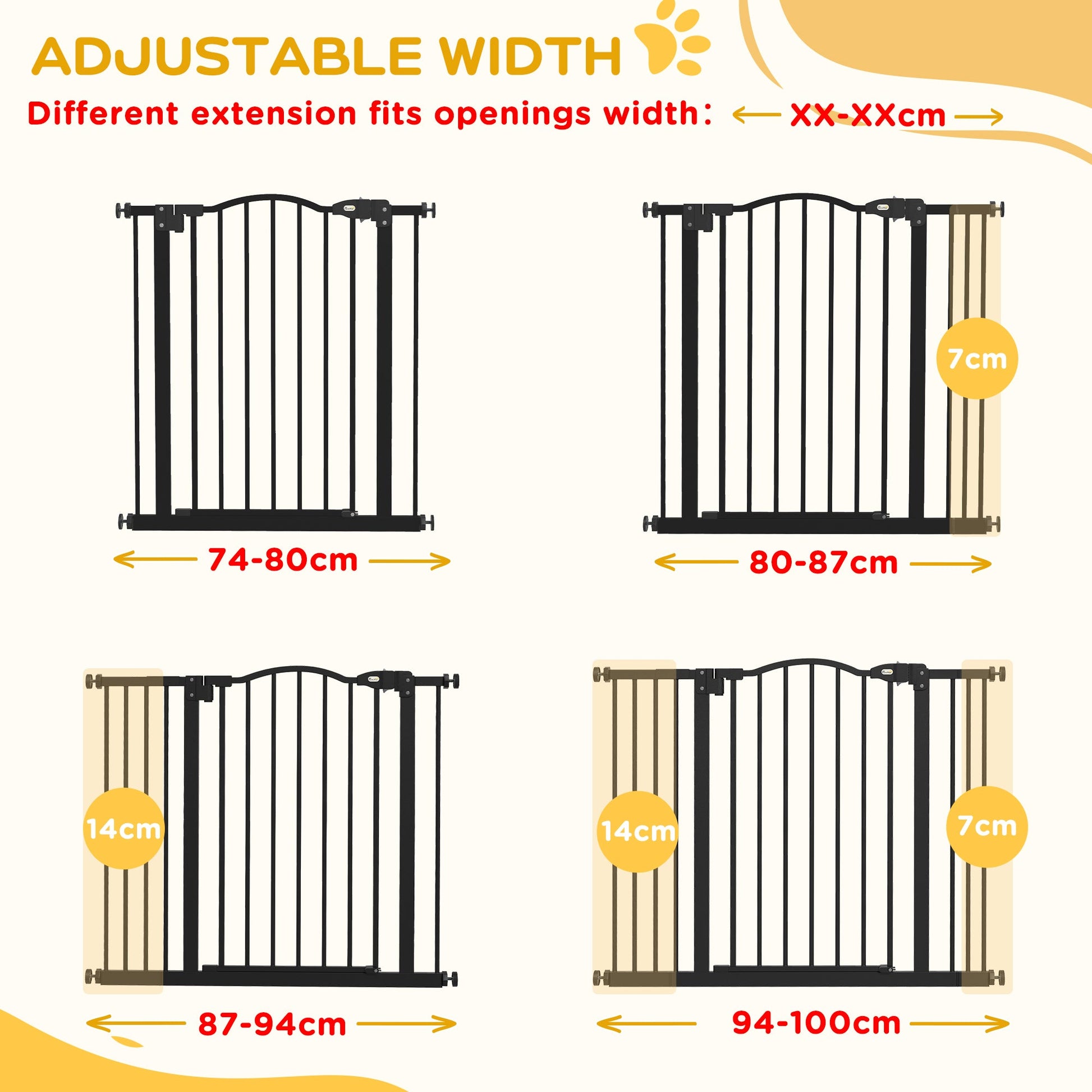 Pressure Fit Dog Stair Gate No Drilling Safety Gate Auto Close for Doorways, Hallways, 74-100cm Adjustable, 78cm Tall, Black
