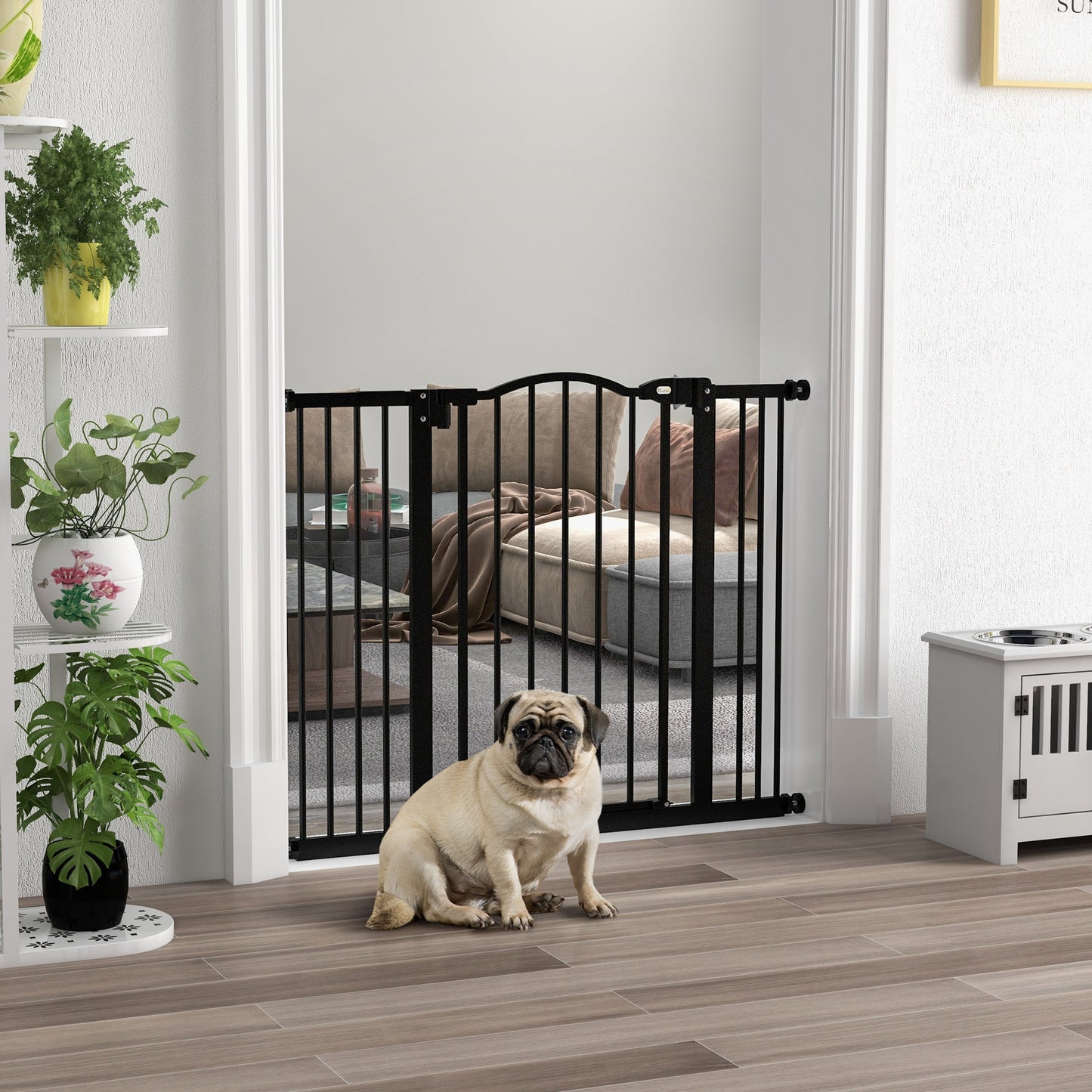 Pressure Fit Dog Stair Gate No Drilling Safety Gate Auto Close for Doorways, Hallways, 74-100cm Adjustable, 78cm Tall, Black
