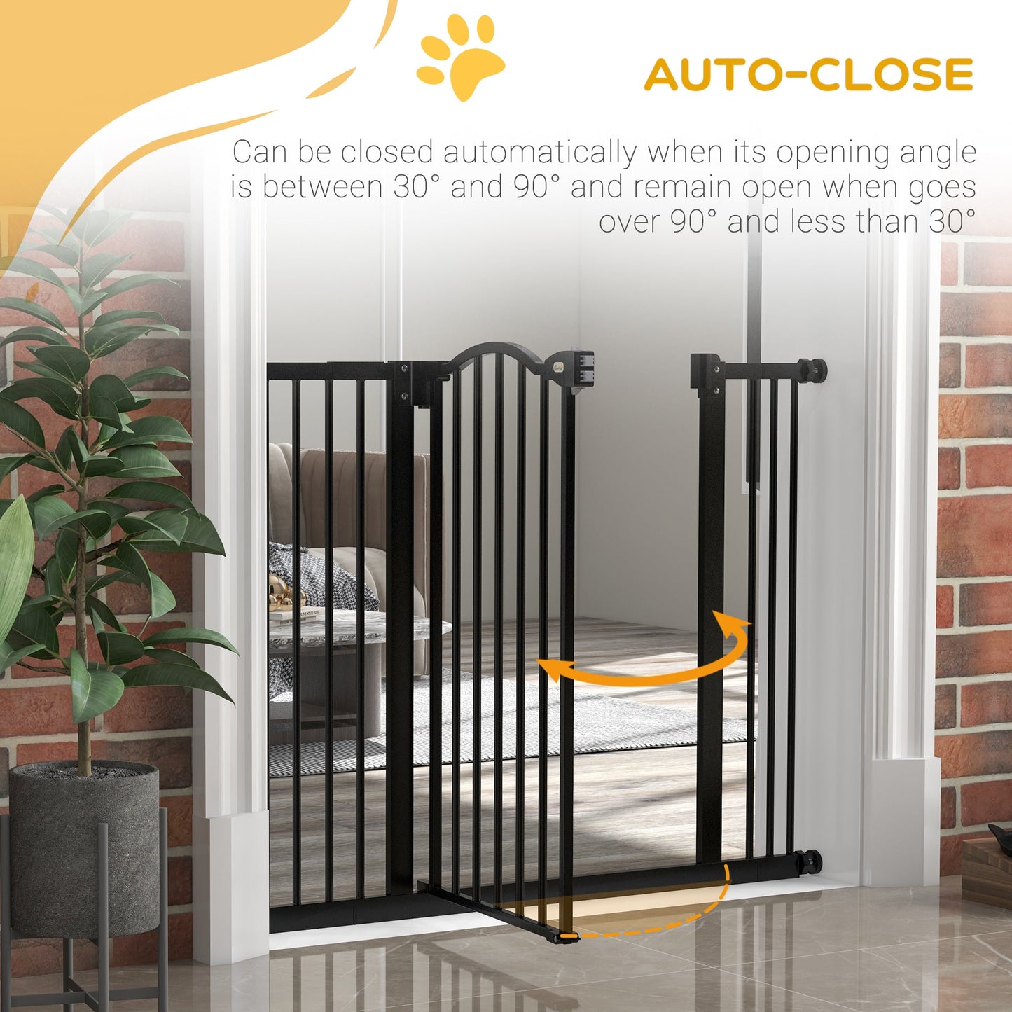 Pressure Fit Dog Stair Gate No Drilling Safety Gate Auto Close for Doorways, Hallways, 74-100cm Adjustable, 78cm Tall, Black