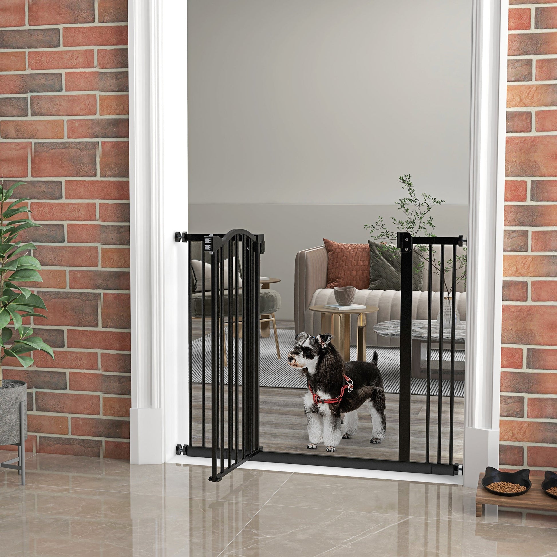 Pressure Fit Dog Stair Gate No Drilling Safety Gate Auto Close for Doorways, Hallways, 74-100cm Adjustable, 78cm Tall, Black