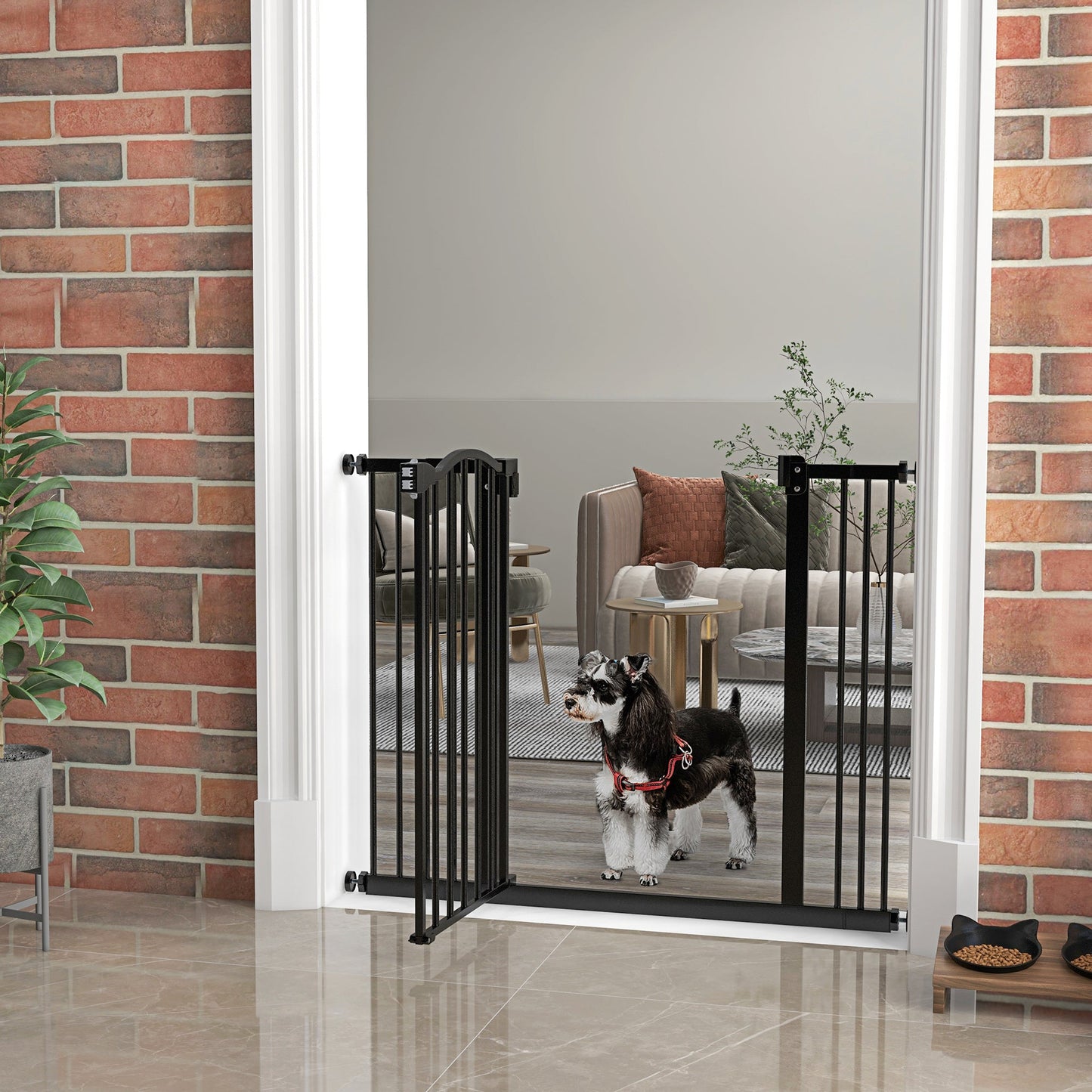 Pressure Fit Dog Stair Gate No Drilling Safety Gate Auto Close for Doorways, Hallways, 74-100cm Adjustable, 78cm Tall, Black