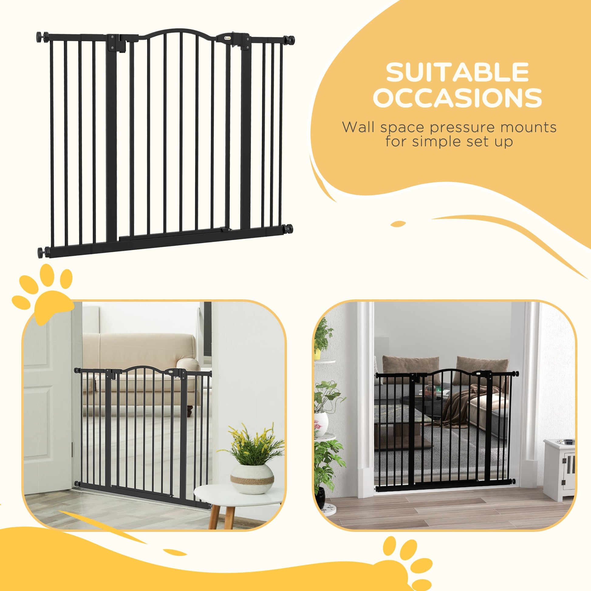 Pressure Fit Dog Stair Gate No Drilling Safety Gate Auto Close for Doorways, Hallways, 74-100cm Adjustable, 78cm Tall, Black