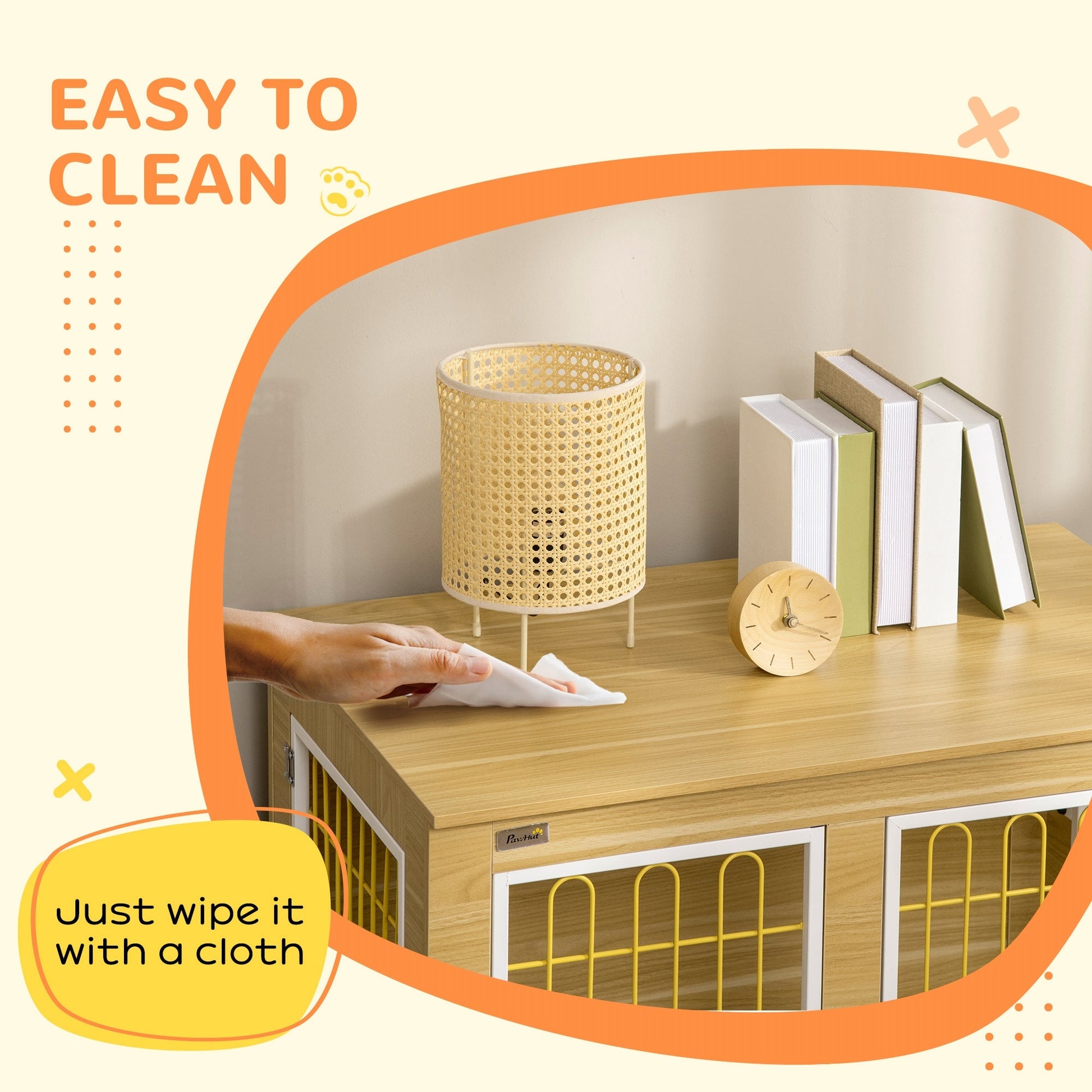 Dog Crate Furniture, Side End Table, Indoor Dog Kennel with Soft Washable Cushion, Wire Mesh, Large Top, for Medium and Large Dogs, 90 x 58 x 65, Oak Tone