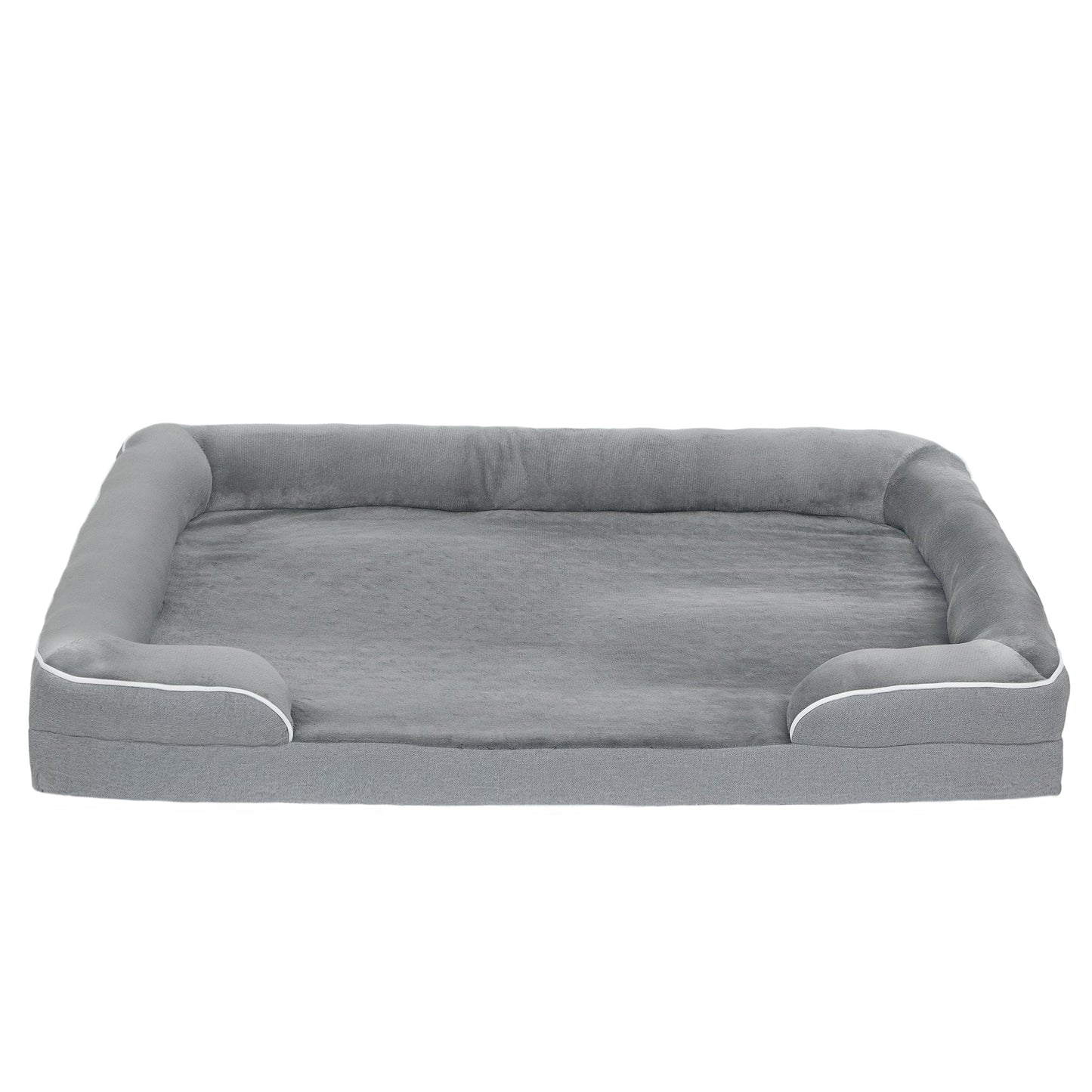 Memory Foam Dog Bed Sofa, Washable Orthopedic Dog Bed Couch with Removable Flannel Cover, 3-Sided Pet Pillow with U-Shape Bolster, Non-Slip Bottom, Grey, 112 x 80 x 16.5 cm