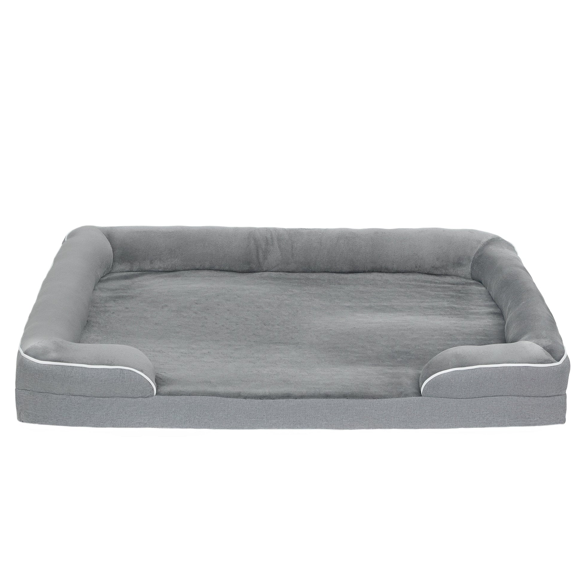 Memory Foam Dog Bed Sofa, Washable Orthopedic Dog Bed Couch with Removable Flannel Cover, 3-Sided Pet Pillow with U-Shape Bolster, Non-Slip Bottom, Grey, 112 x 80 x 16.5 cm