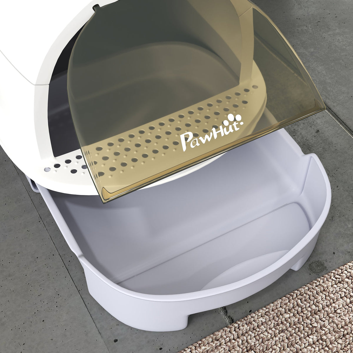 Cat Litter Tray with Lid, Enclosed Cat Litter Box with Pull-Out Drawer, Scoop, Deodorising Bags for Odour Control, Privacy, Portable, Easy to Clean, Grey