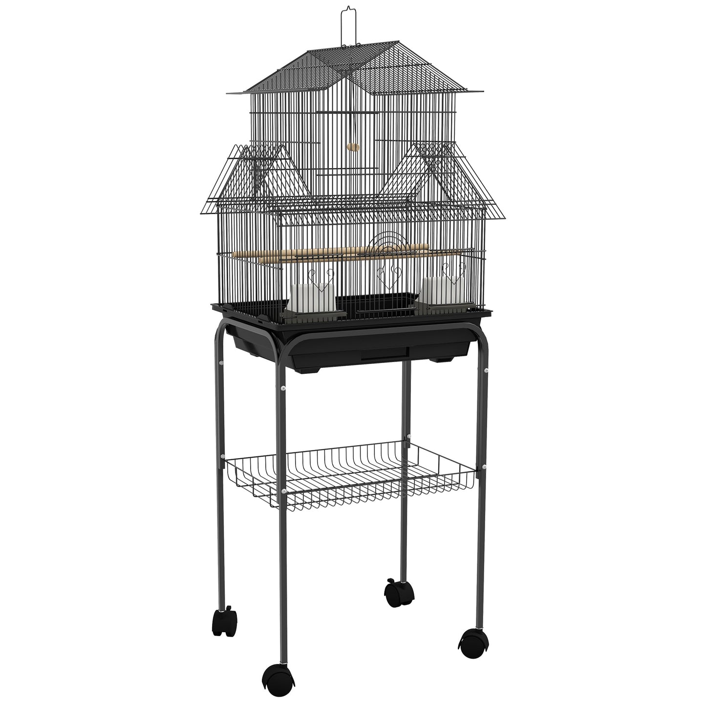 Bird Cage Budgie Cage with Stand Slide Tray Handle for Finch Canary 43.5 x 33 x 121cm Black