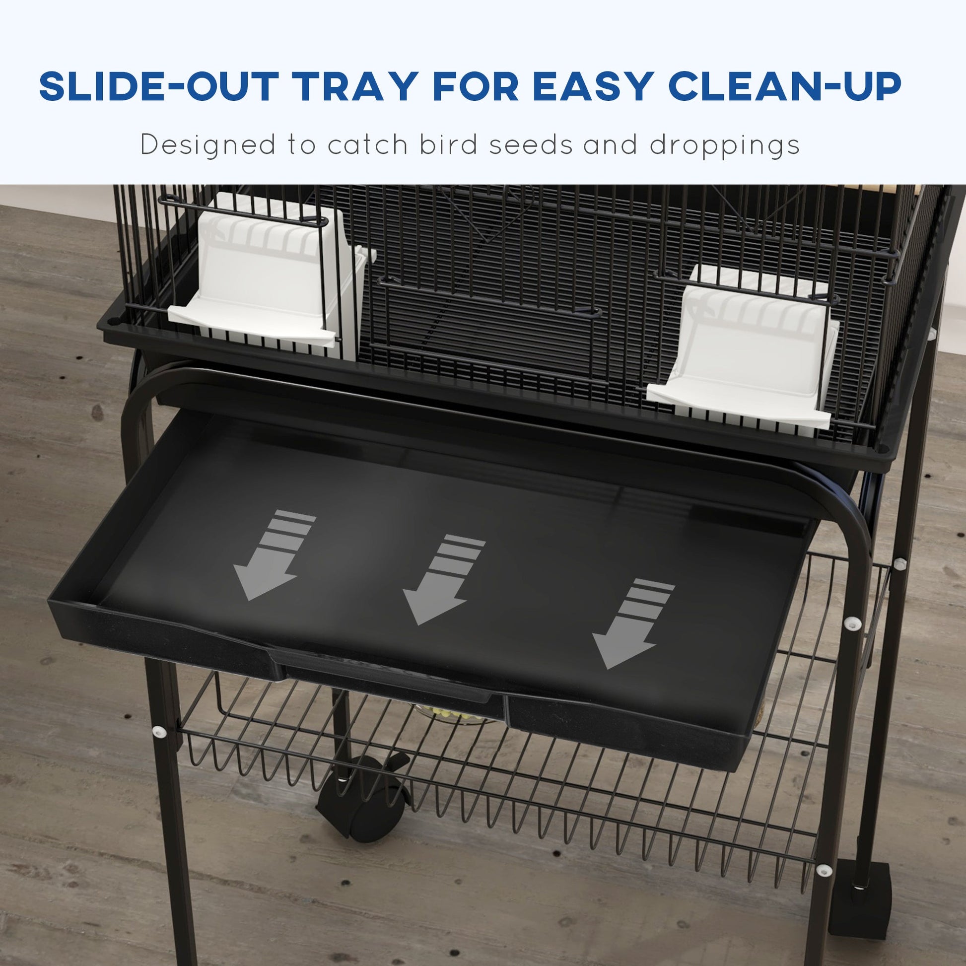 Bird Cage Budgie Cage with Stand Slide Tray Handle for Finch Canary 43.5 x 33 x 121cm Black