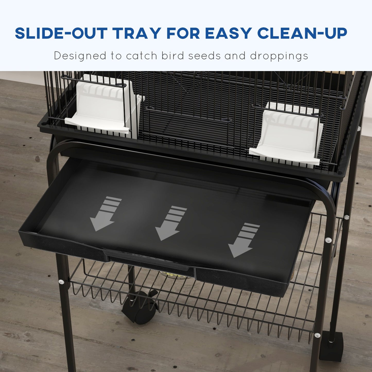 Bird Cage Budgie Cage with Stand Slide Tray Handle for Finch Canary 43.5 x 33 x 121cm Black