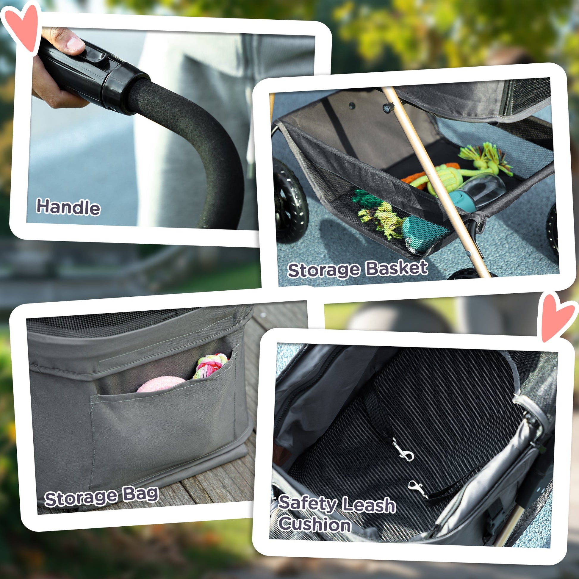 Pet Stroller, 3 in 1 Folding Dog Stroller Pram w/ 4 Wheels, Detachable Carrier, Storage Basket, Cup Holder, Safety Leashes, for Mini Dogs, Cats, Grey