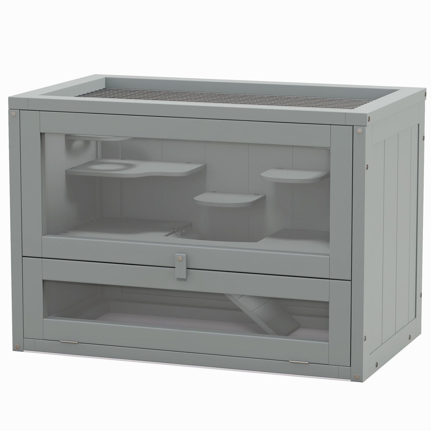 Wooden Hamster Cage Mouse Mice Rodent Small Animals Hutch Exercise Play House 60 x 35 x 42cm, Grey