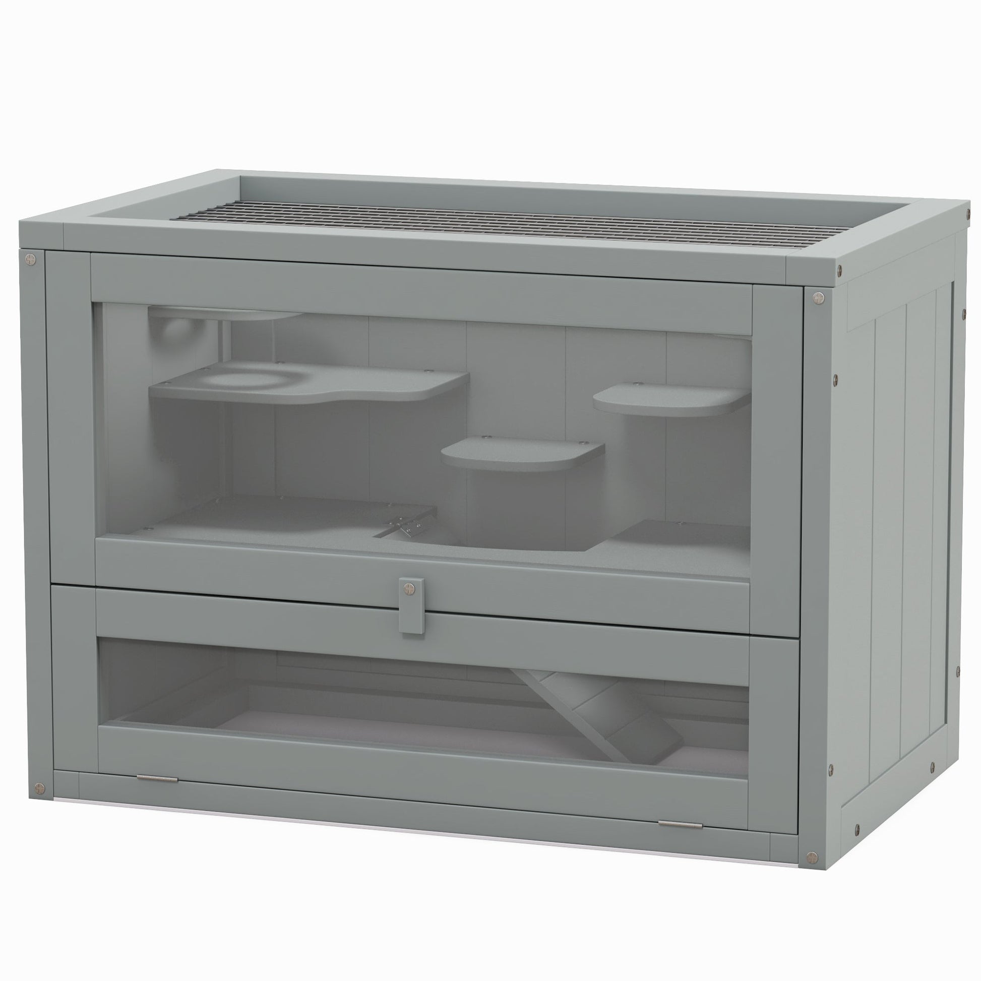Wooden Hamster Cage Mouse Mice Rodent Small Animals Hutch Exercise Play House 60 x 35 x 42cm, Grey