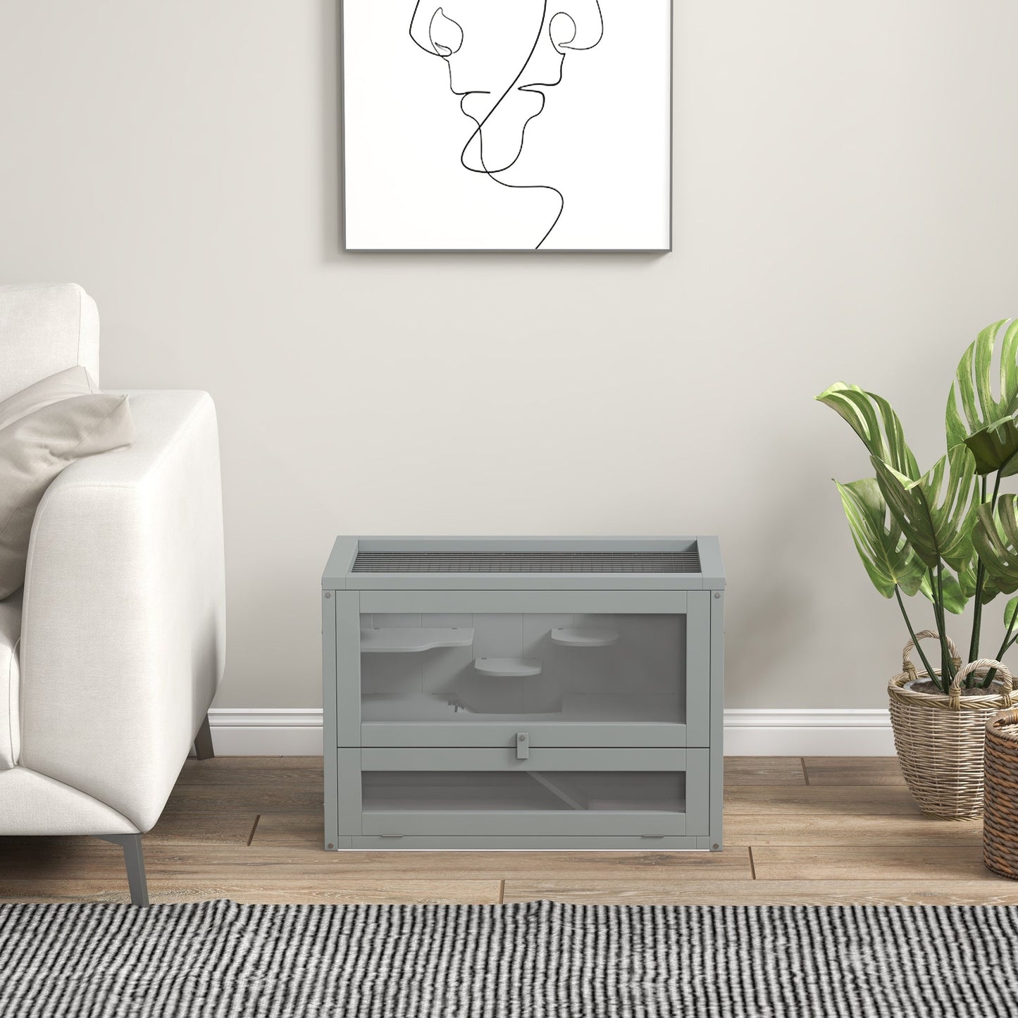 Wooden Hamster Cage Mouse Mice Rodent Small Animals Hutch Exercise Play House 60 x 35 x 42cm, Grey