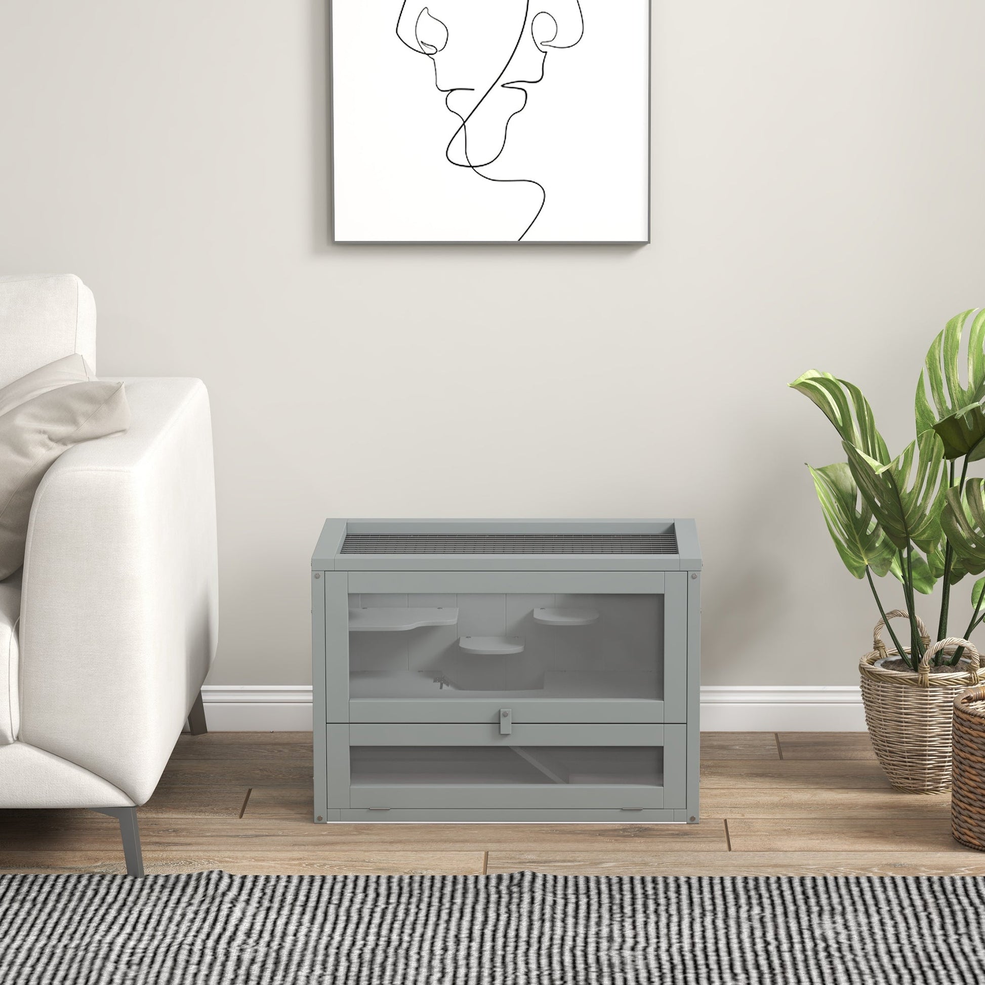 Wooden Hamster Cage Mouse Mice Rodent Small Animals Hutch Exercise Play House 60 x 35 x 42cm, Grey