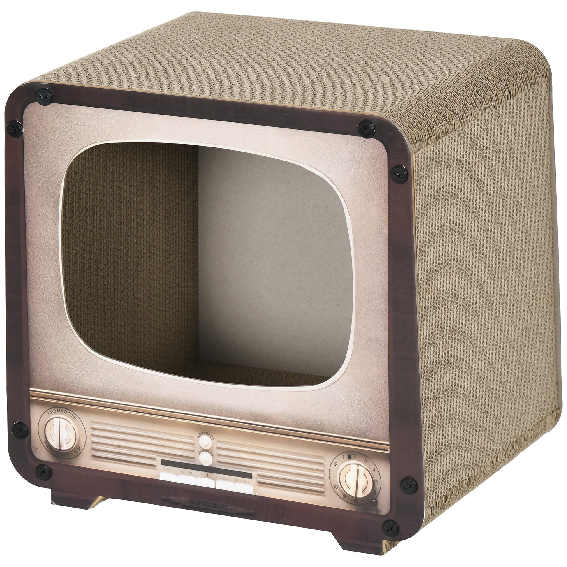 Cat Scratching Board, Cat Scratcher TV Shape Corrugated Cardboard 2 in 1 Cat House with Catnip, for Indoor Cats, Brown