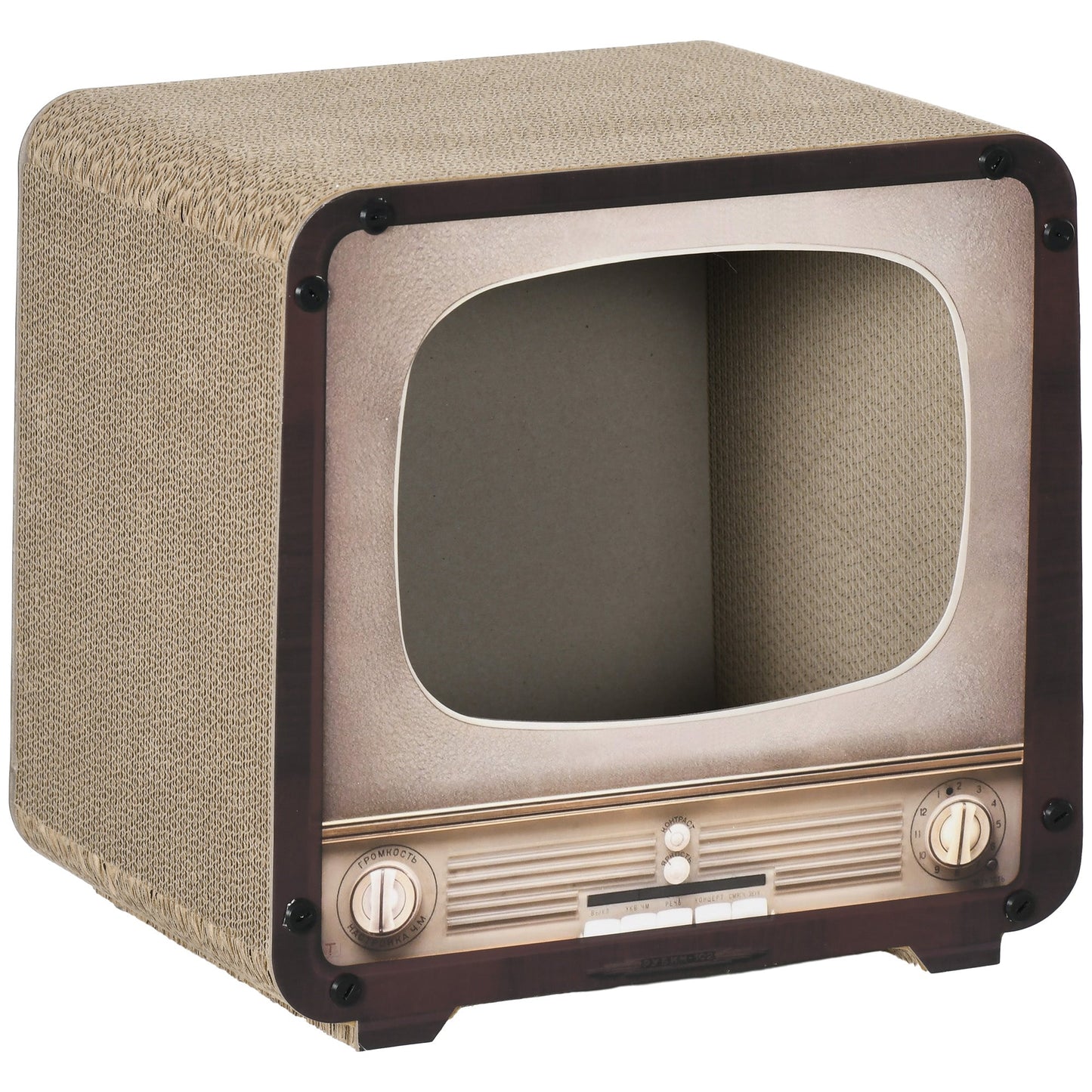 Cat Scratching Board, Cat Scratcher TV Shape Corrugated Cardboard 2 in 1 Cat House with Catnip, for Indoor Cats, Brown