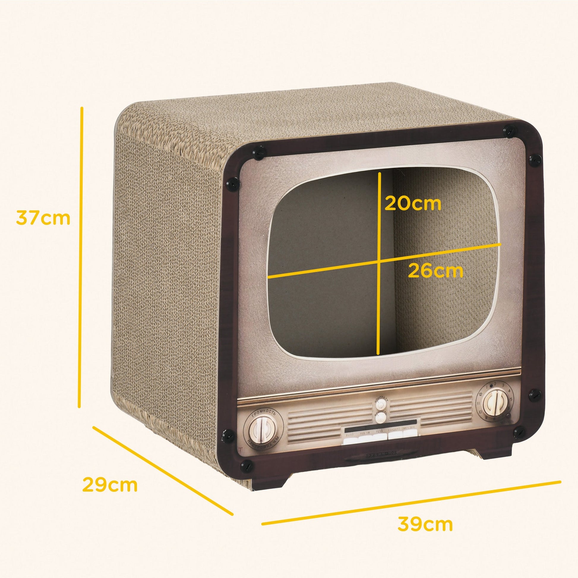 Cat Scratching Board, Cat Scratcher TV Shape Corrugated Cardboard 2 in 1 Cat House with Catnip, for Indoor Cats, Brown