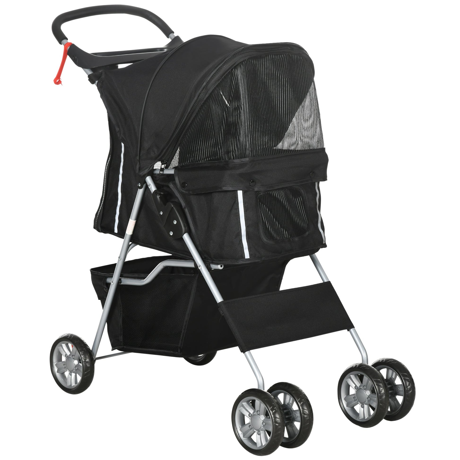 Pet Stroller for Small Miniature Dogs Cats Foldable Travel Carriage with Wheels Zipper Entry Cup Holder Storage Basket Black