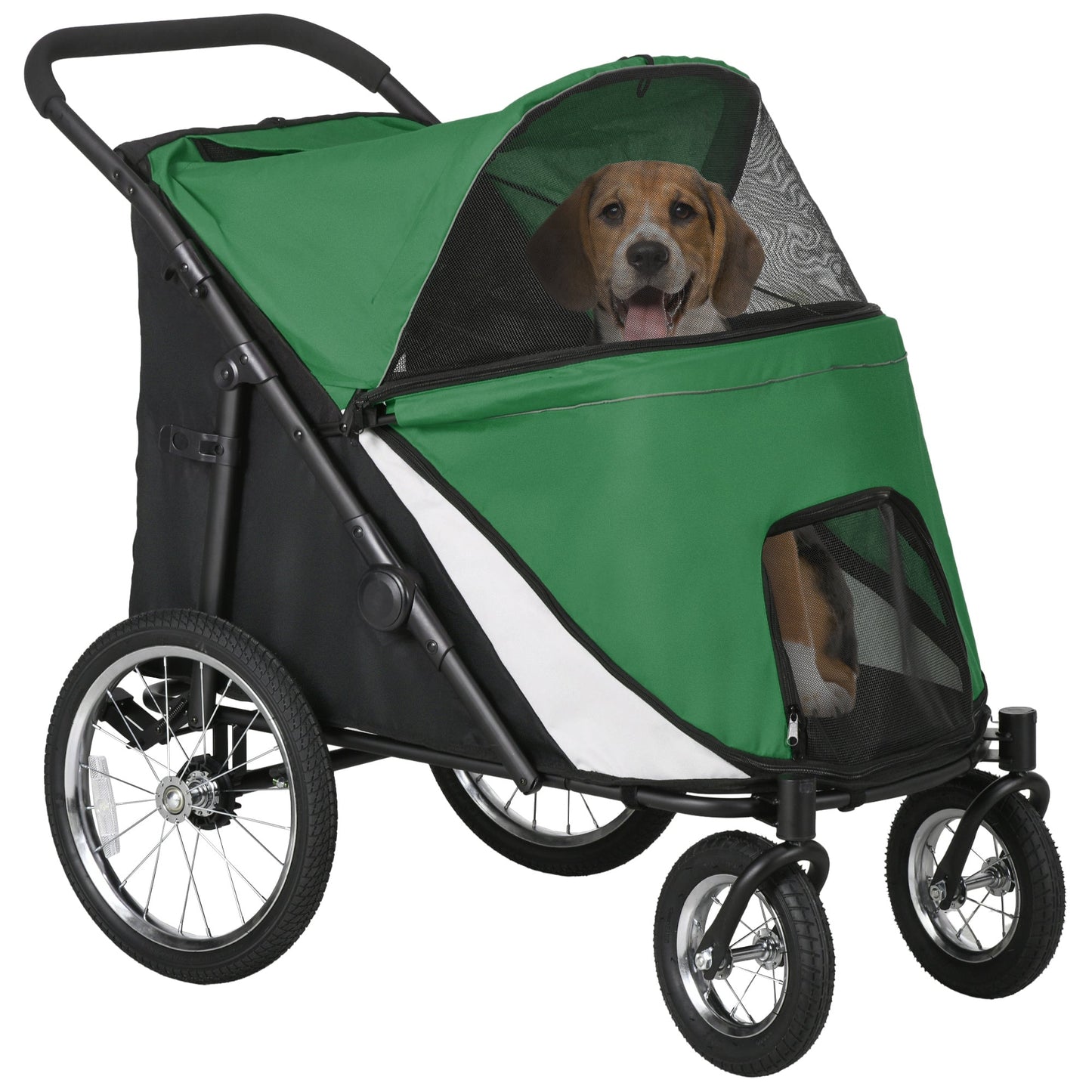 Large Dog Stroller Dog Pram Foldable Pet Pushchair with Safety Leashes for Medium, Large Dogs - Green