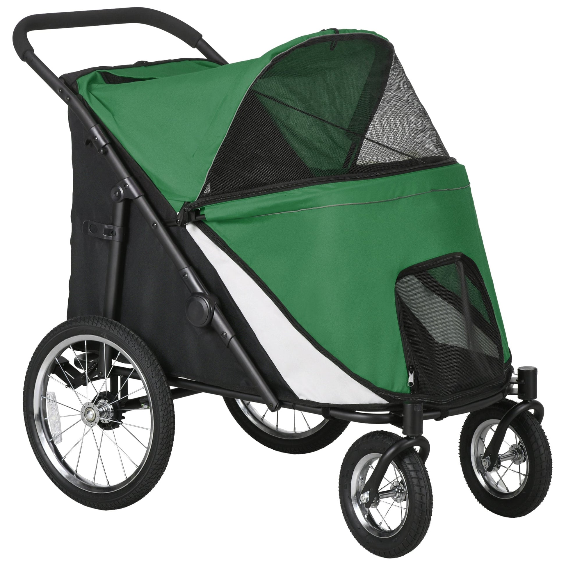 Large Dog Stroller Dog Pram Foldable Pet Pushchair with Safety Leashes for Medium, Large Dogs - Green