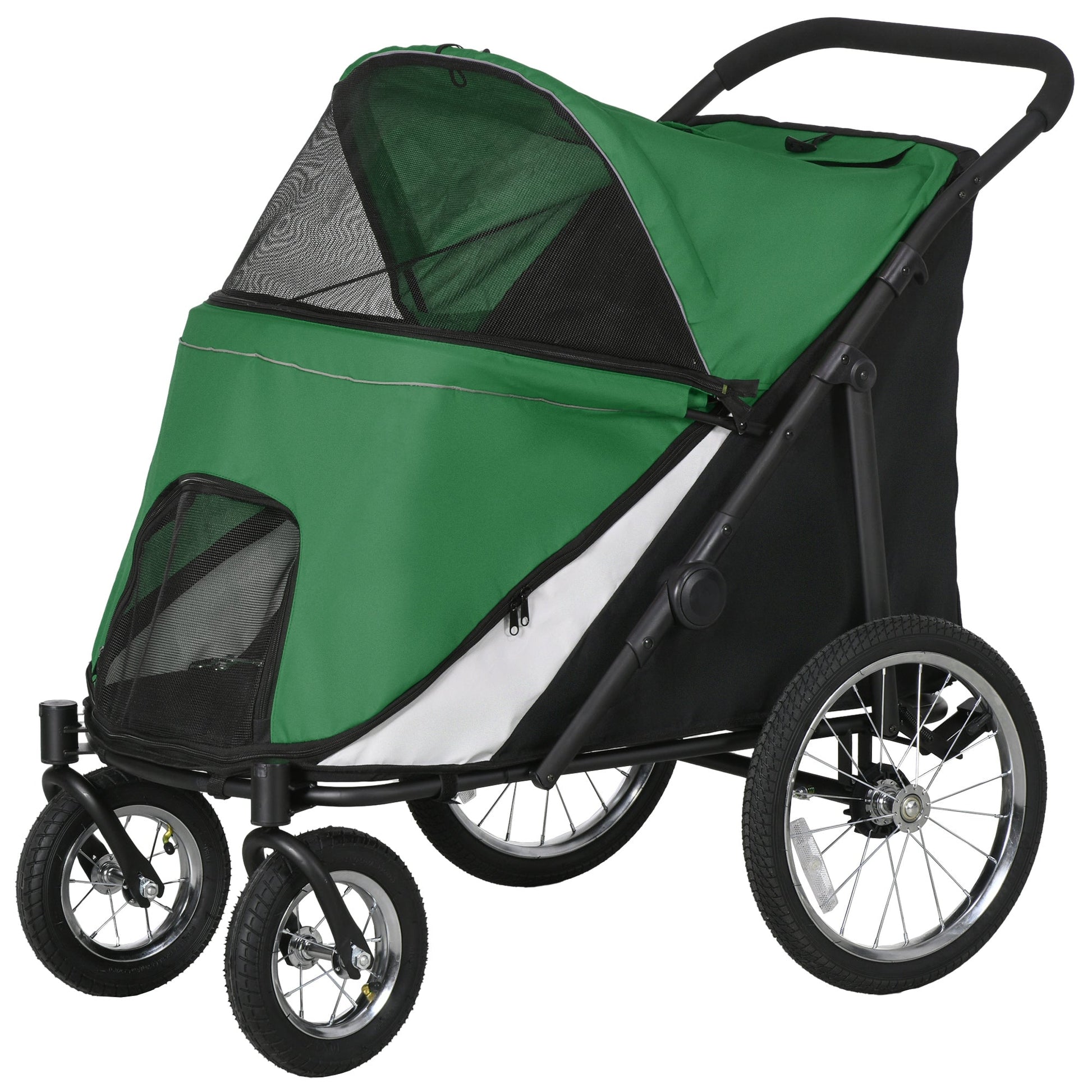 Large Dog Stroller Dog Pram Foldable Pet Pushchair with Safety Leashes for Medium, Large Dogs - Green