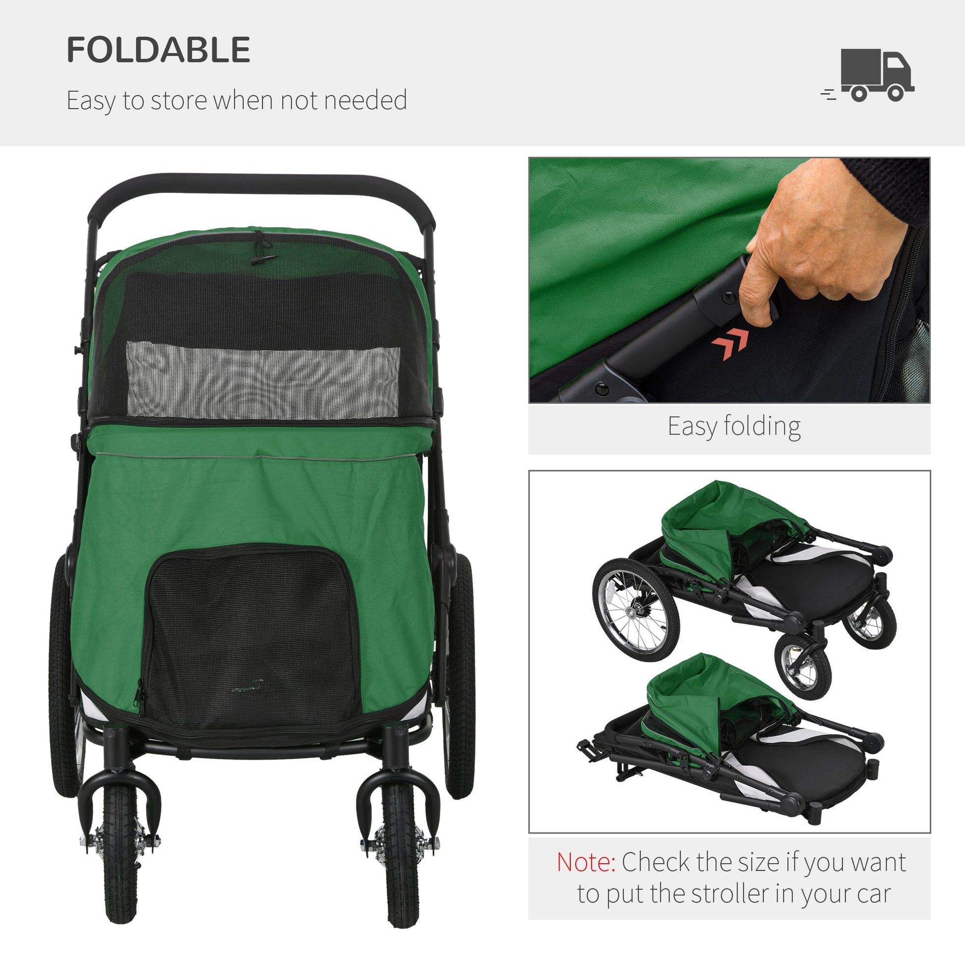 Large Dog Stroller Dog Pram Foldable Pet Pushchair with Safety Leashes for Medium, Large Dogs - Green