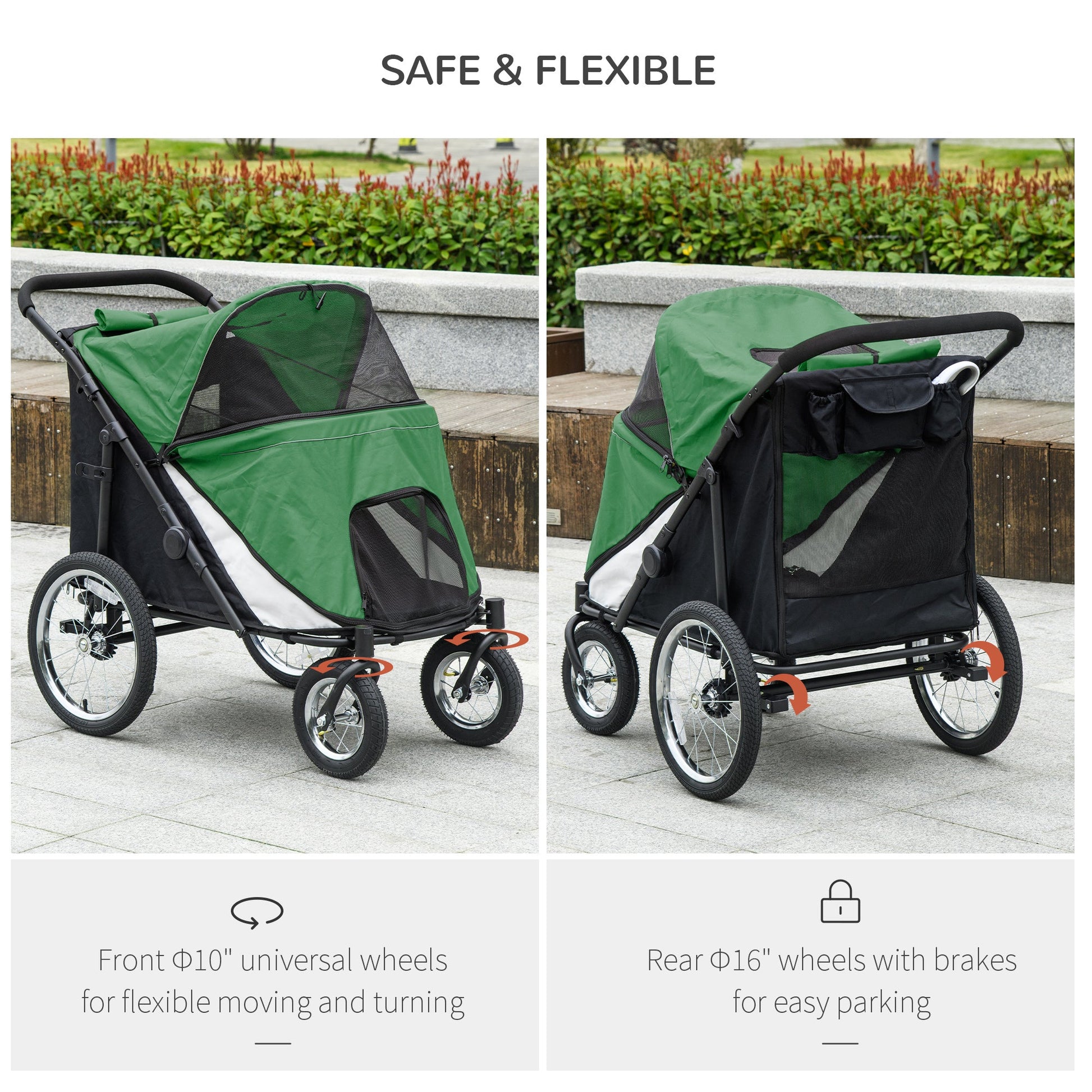 Large Dog Stroller Dog Pram Foldable Pet Pushchair with Safety Leashes for Medium, Large Dogs - Green