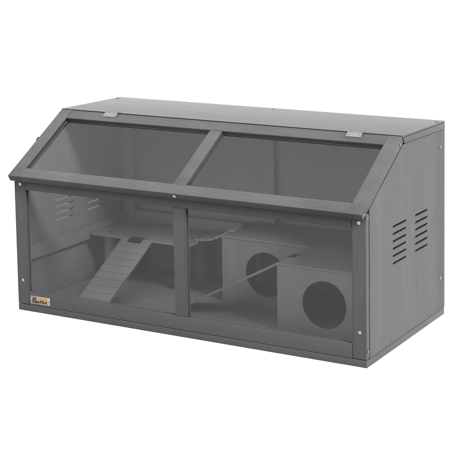 Wooden Hamster Cage, Gerbil Cage for Syrian Hamster with Exercise Play House, Openable Top 85 x 45 x 44cm - Grey