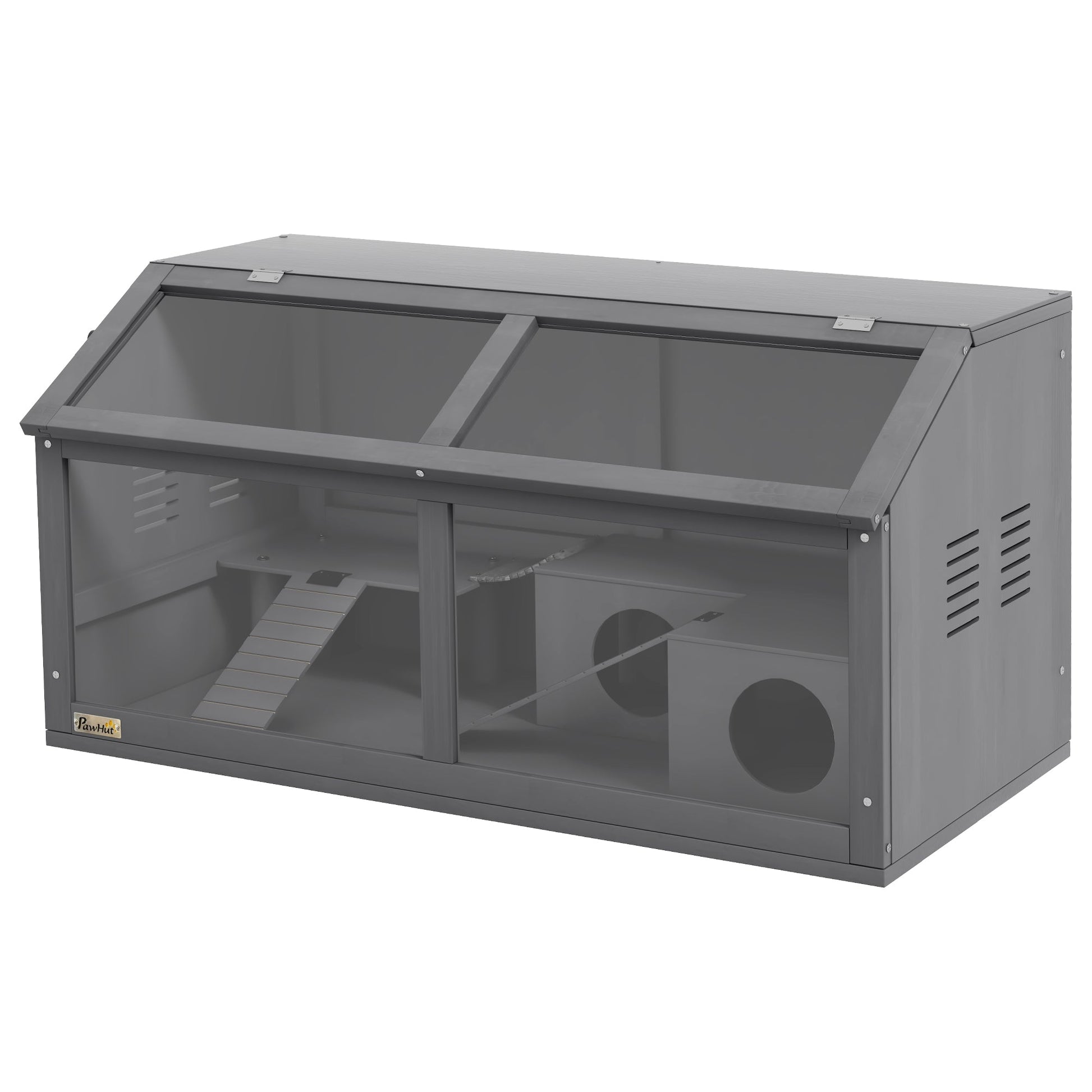 Wooden Hamster Cage, Gerbil Cage for Syrian Hamster with Exercise Play House, Openable Top 85 x 45 x 44cm - Grey