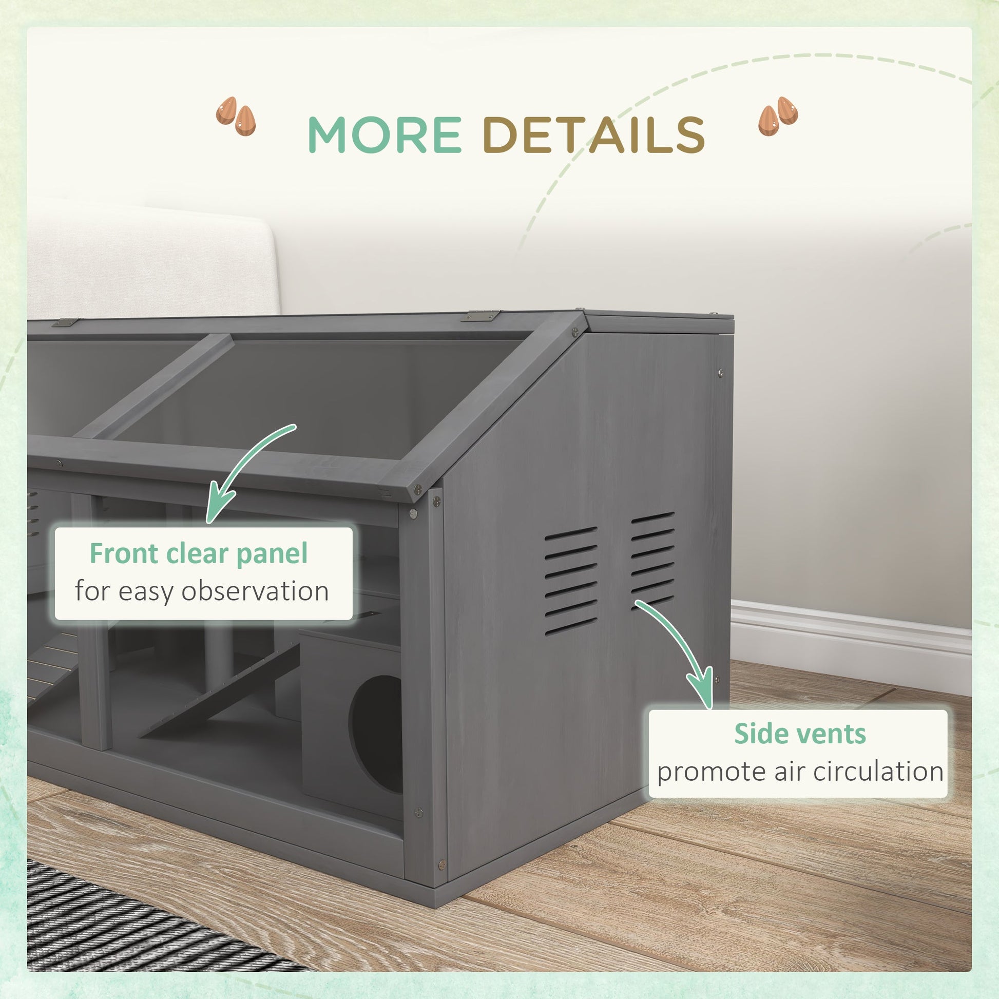 Wooden Hamster Cage, Gerbil Cage for Syrian Hamster with Exercise Play House, Openable Top 85 x 45 x 44cm - Grey