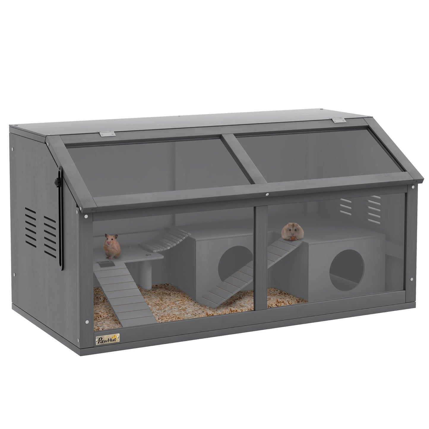 Wooden Hamster Cage, Gerbil Cage for Syrian Hamster with Exercise Play House, Openable Top 85 x 45 x 44cm - Grey