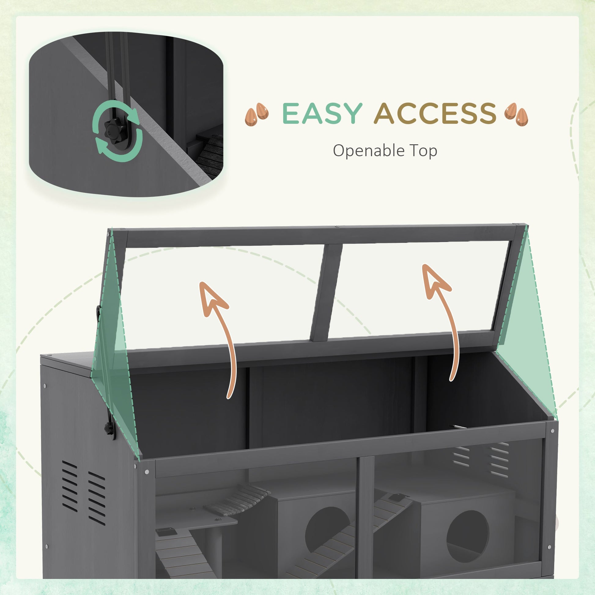 Wooden Hamster Cage, Gerbil Cage for Syrian Hamster with Exercise Play House, Openable Top 85 x 45 x 44cm - Grey