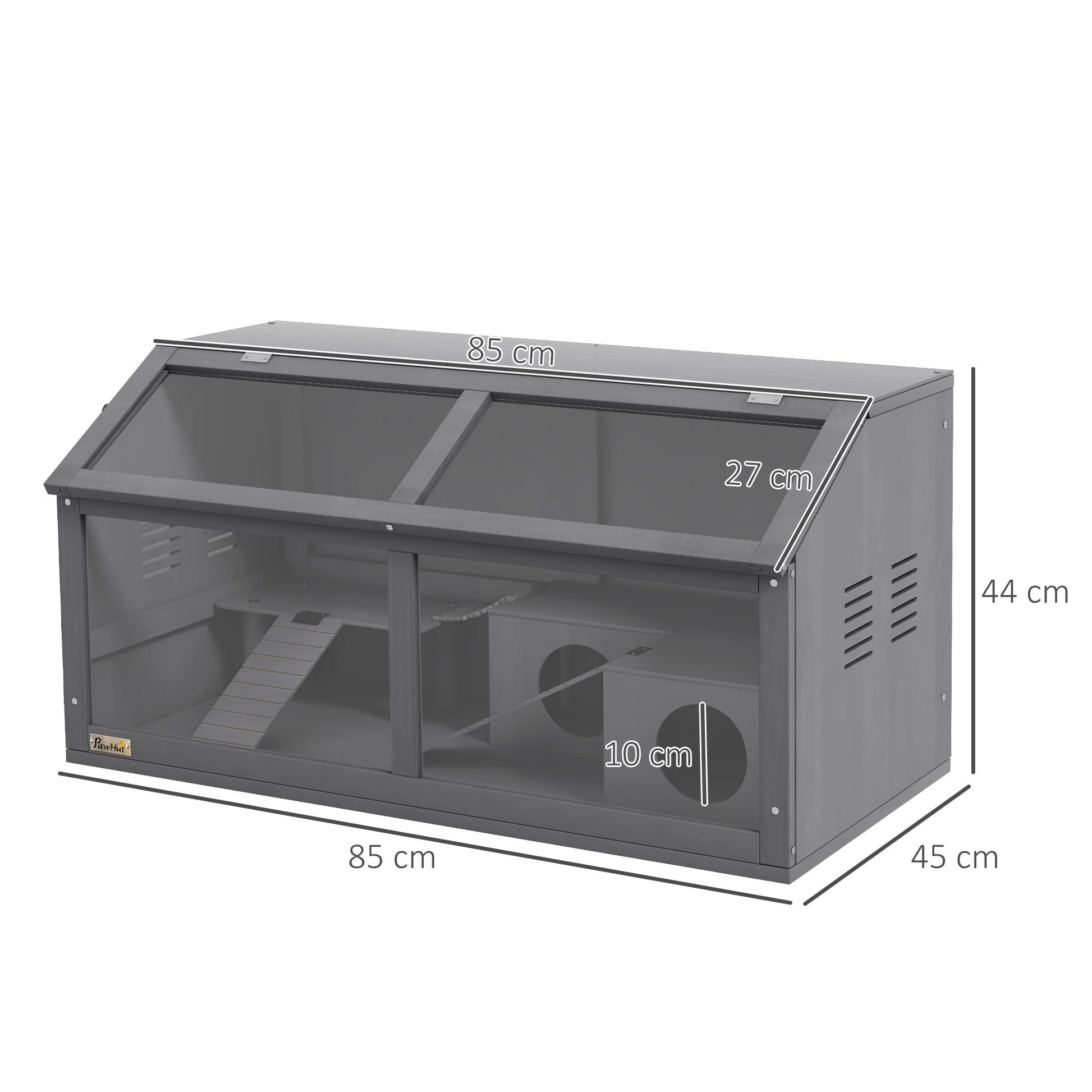 Wooden Hamster Cage, Gerbil Cage for Syrian Hamster with Exercise Play House, Openable Top 85 x 45 x 44cm - Grey