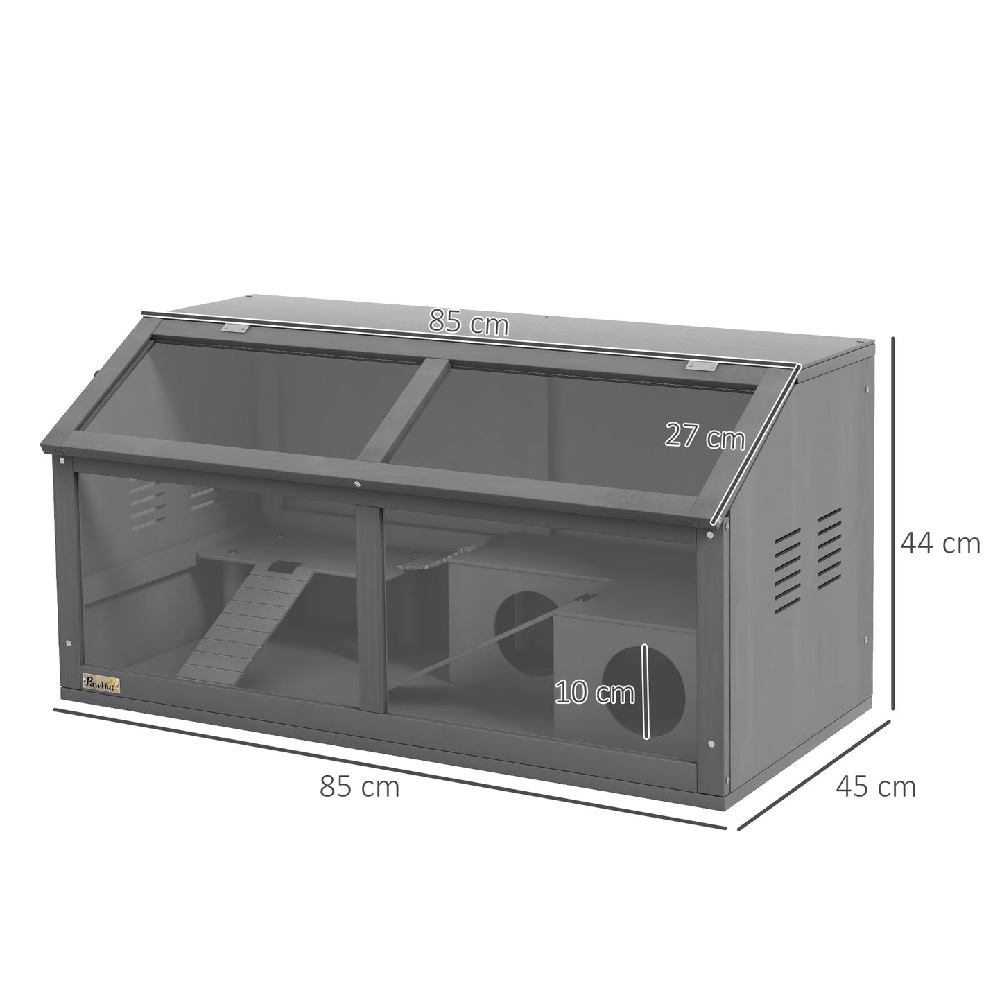 Wooden Hamster Cage, Gerbil Cage for Syrian Hamster with Exercise Play House, Openable Top 85 x 45 x 44cm - Grey