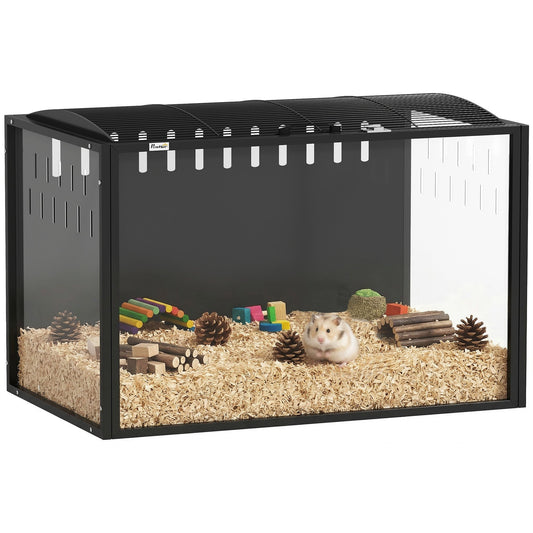 Hamster Cage Steel Frame Chewproof, Large Rat Cage with Openable Top, Deep Burrow, Transparent Small Animal Habitat for Dwarf Syrian Hamster, Gerbil, Rats, 81L x 51W x 53H cm