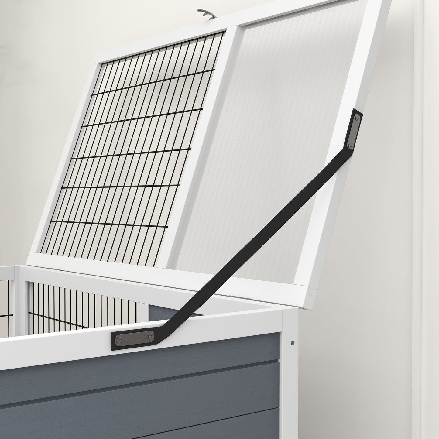 Rabbit Hutch Guinea Pig Hutch Indoor Wooden Small Animal House with Wheels, Openable Top, No-Leak Plastic Trays - Grey