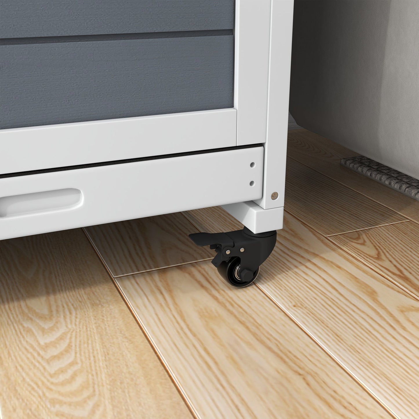 Rabbit Hutch Guinea Pig Hutch Indoor Wooden Small Animal House with Wheels, Openable Top, No-Leak Plastic Trays - Grey