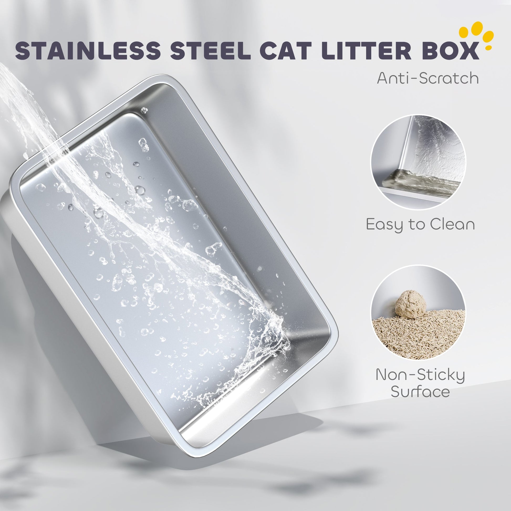 Stainless Steel Cat Litter Tray, Extra Large Enclosed Litter Box for Large Cats with Scoop, Flip Top, Easy Cleaning, Light Grey