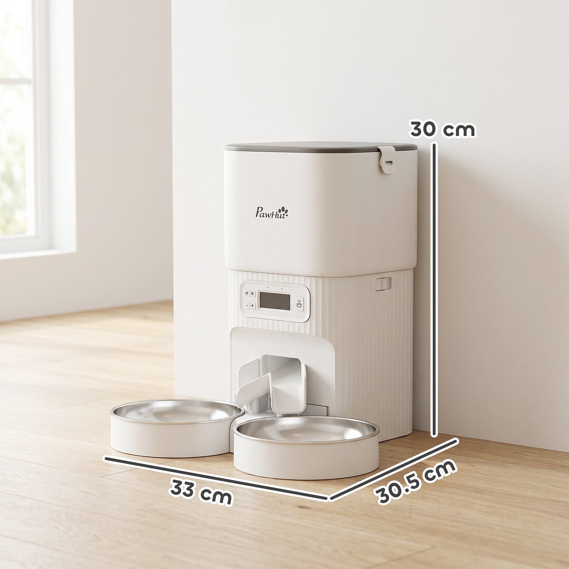 Automatic Cat Feeder with 2 Stainless Steel Bowls, 4L Pet Food Dispenser with Portion Control for 1–6 Meals Daily, Anti-Clogging Design, Dual Power Supply