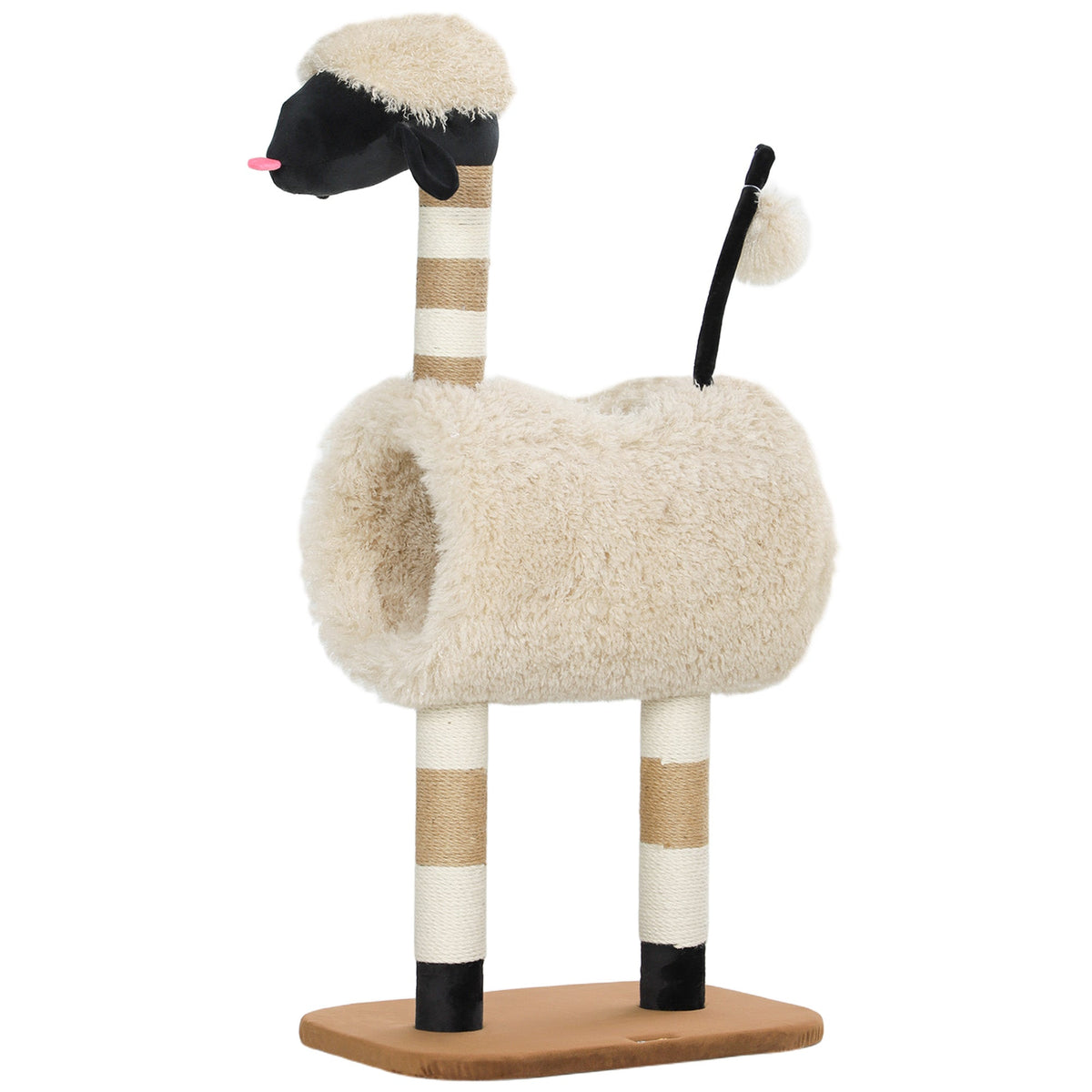 Cat Tree Sheep Design, 98 cm Multi-Level Cat Tower with Scratching Posts, Tunnel & Play Ball for Indoor Kitten Climbing, Playing, Relaxing, Easy Assembly, Light Brown