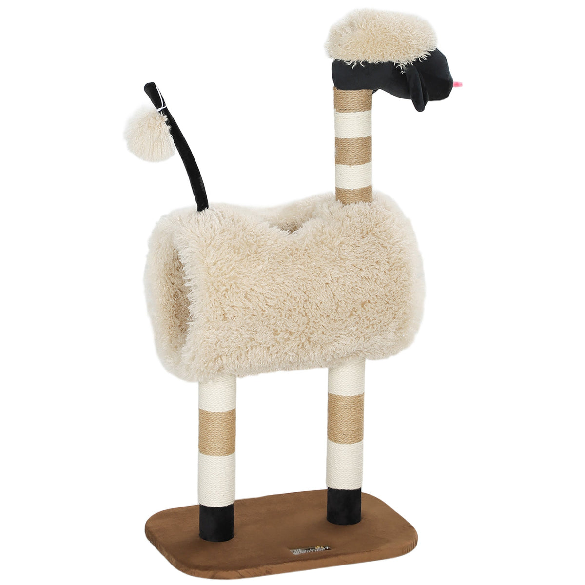 Cat Tree Sheep Design, 98 cm Multi-Level Cat Tower with Scratching Posts, Tunnel & Play Ball for Indoor Kitten Climbing, Playing, Relaxing, Easy Assembly, Light Brown
