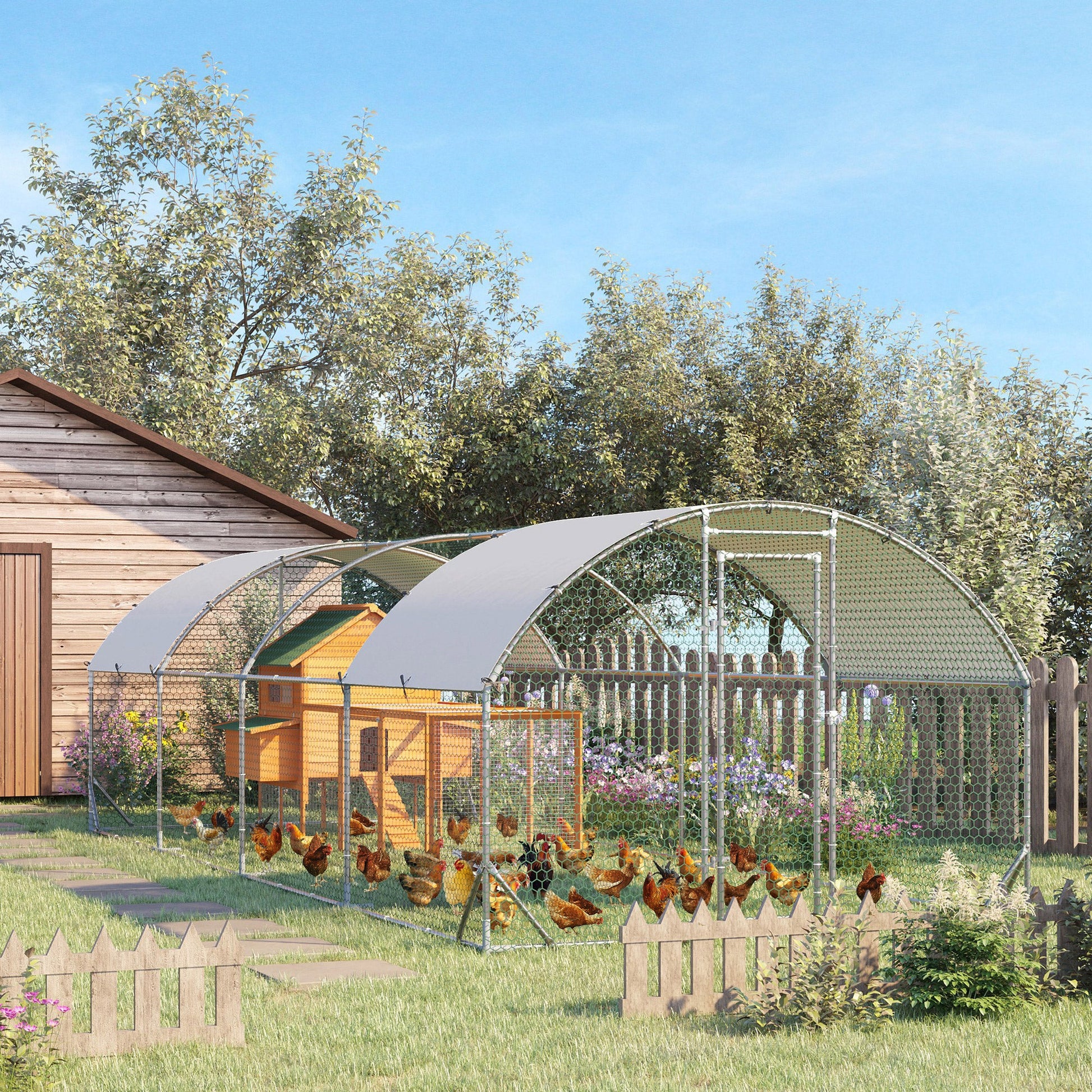 Walk In Chicken Run Galvanised Chicken Coop Hen Poultry House Cage Pet Playpen Garden with Two Water-Resist Covers, 7.6 x 2.8 x 2m