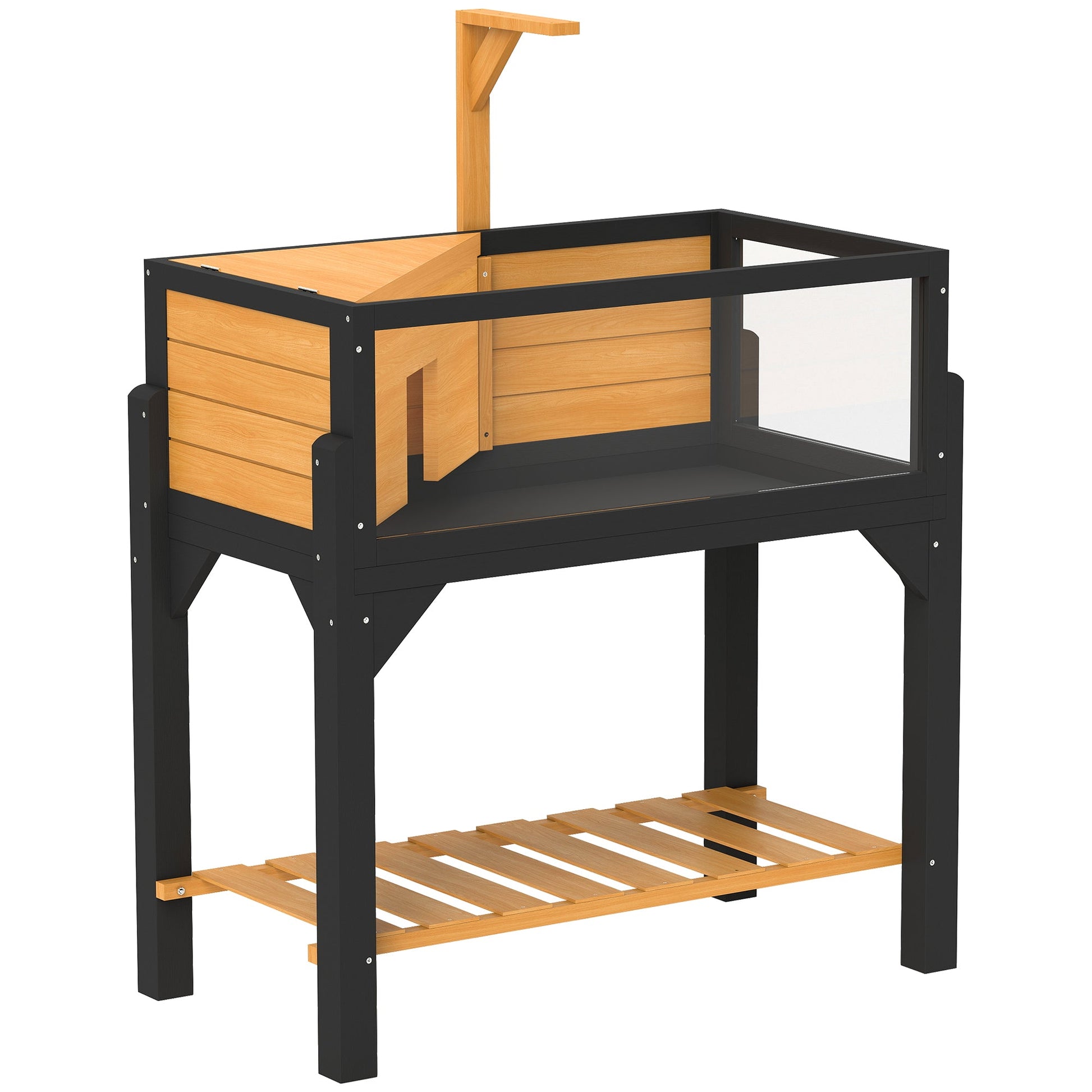 Wooden Tortoise House with Storage Shelf, Tortoise Enclosure Habitat with Clear Windows, Lamp Holder, Openable Top, Built-in Tray, for Indoor Use, Yellow