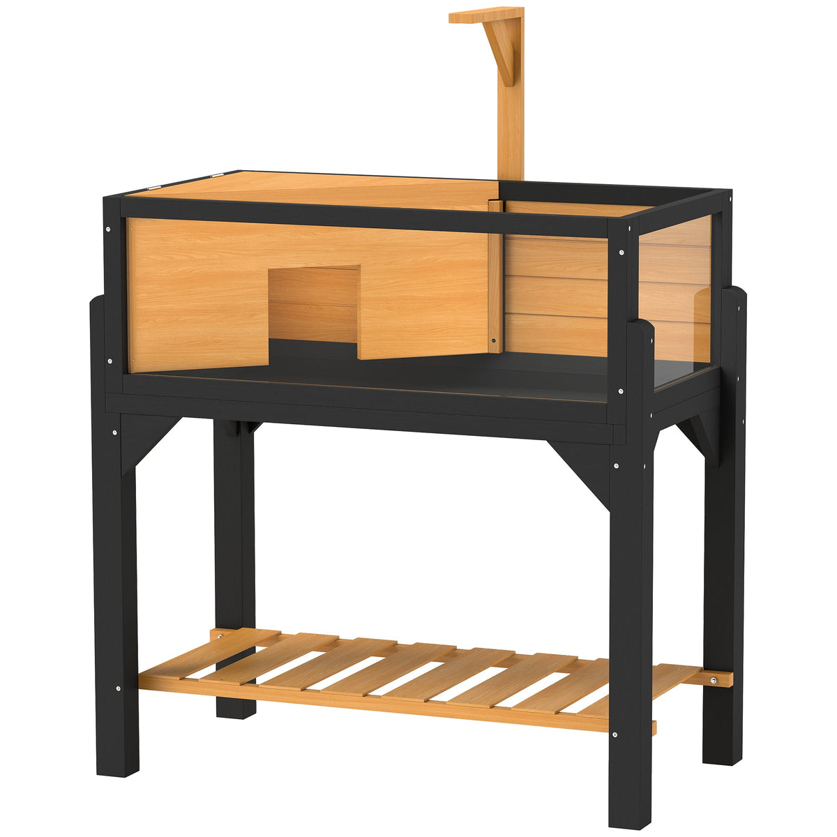 Wooden Tortoise House with Storage Shelf, Tortoise Enclosure Habitat with Clear Windows, Lamp Holder, Openable Top, Built-in Tray, for Indoor Use, Yellow