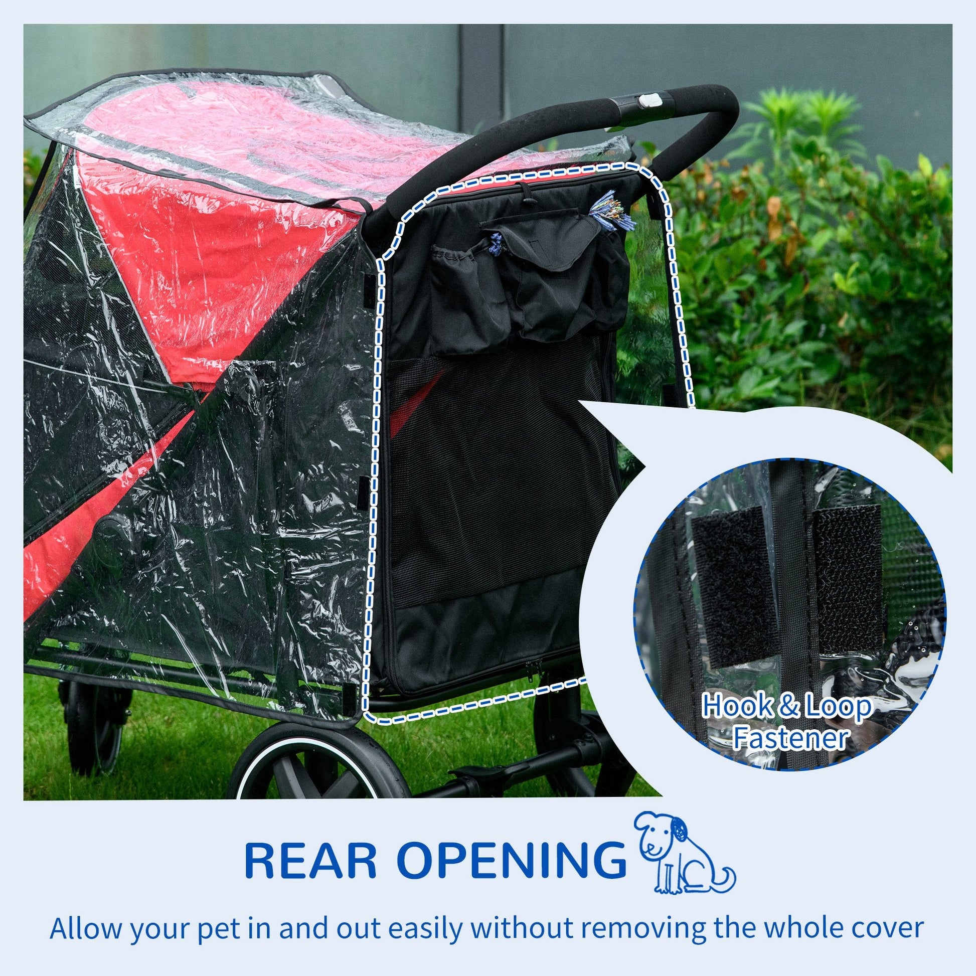 Dog Stroller Rain Cover, Cover for Dog Pram Stroller, Buggy for Large, Medium Dogs w/ Rear Entry