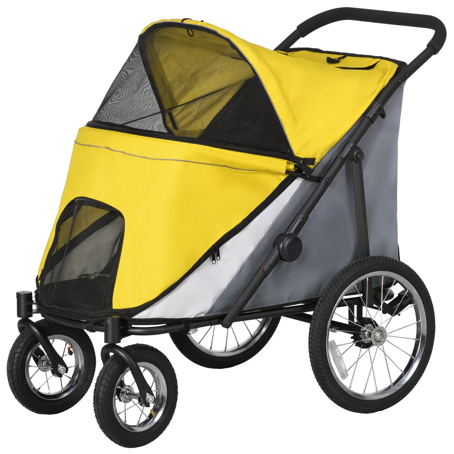 Large Dog Stroller Dog Pram Foldable Pet Pushchair with Safety Leashes for Medium, Large Dogs - Yellow