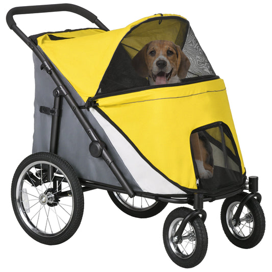 Large Dog Stroller Dog Pram Foldable Pet Pushchair with Safety Leashes for Medium, Large Dogs - Yellow